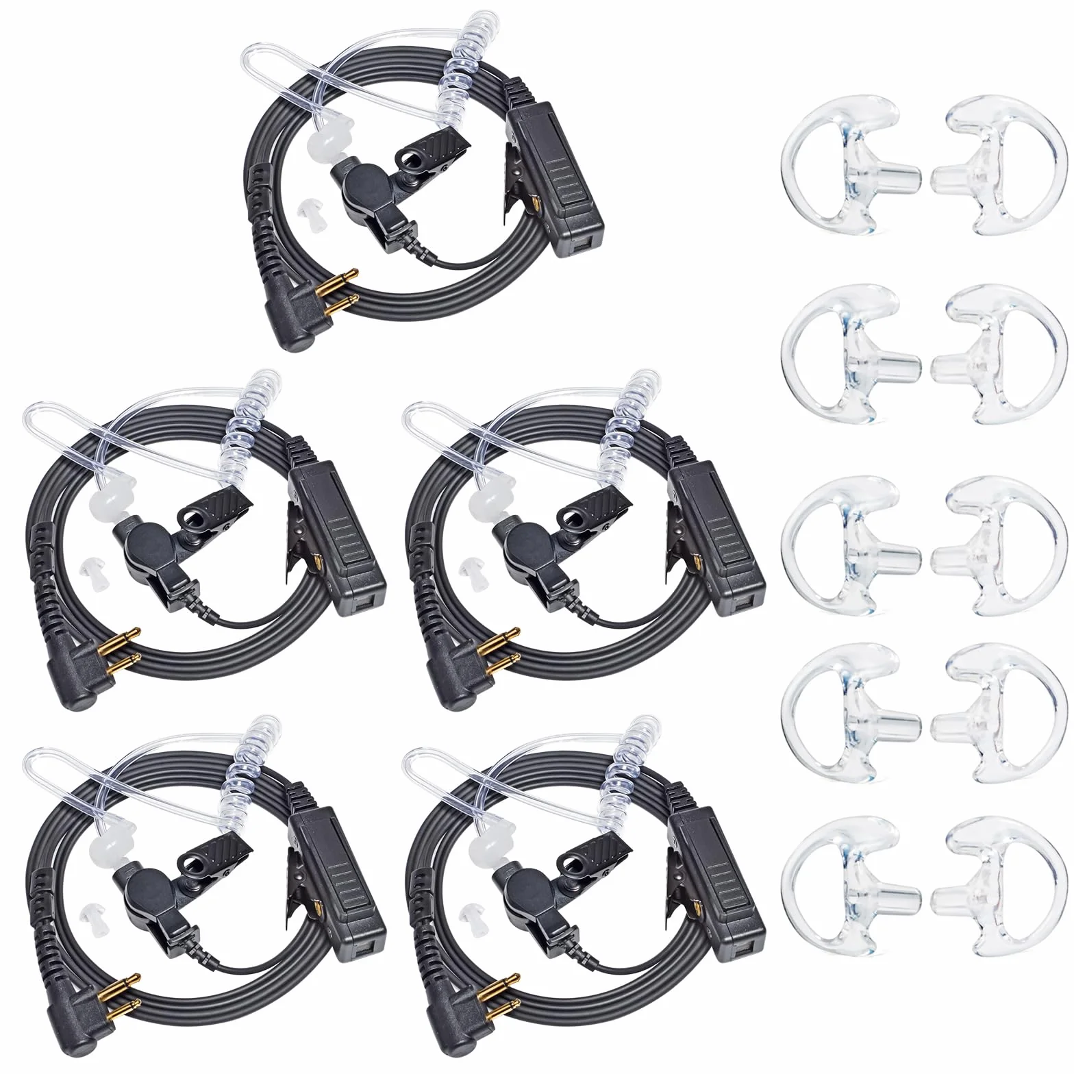 2-pinowy zestaw słuchawkowy Walkie-Talkie z dużym klawiszem mikrofonu, kompatybilny z radiami Motorola CP040, DP1400, GP300 i Hyera (5 sztuk w zestawie wymienne zatyczki)