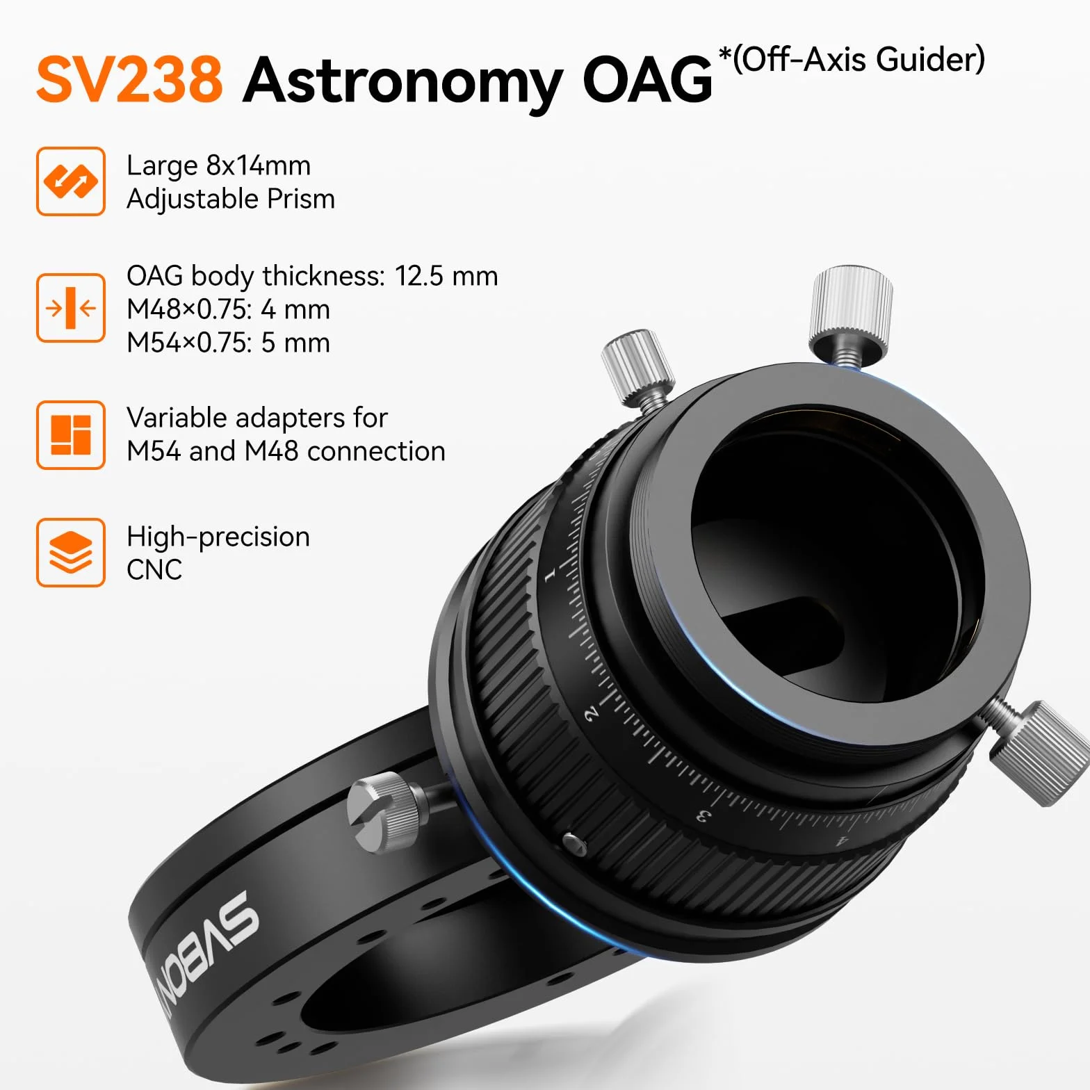 Svbony SV238 OAG(Prowadnica Pozaosiowa), Pryzmat 8*14mm o Dużej Powierzchni | do Fotografii Astronomicznej, Grubość korpusu 12,5 mm, Podwójny Helikalny Akcesorium Teleskopu, z Adapterami M54, M48, M42