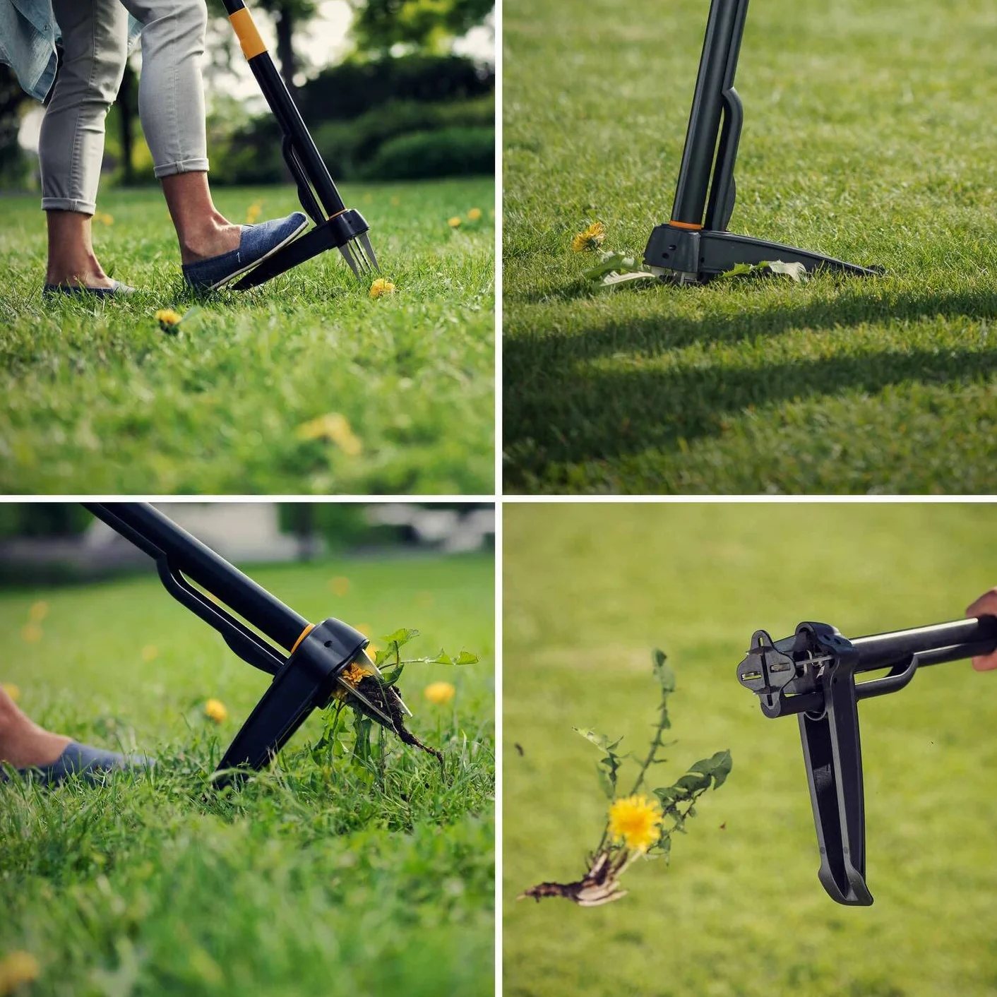 Fiskars Zestaw narzędzi ogrodowych, 4-częściowy, wycinak do chwastów Xact, długość: 1 m, motyka kombi Solid, długość: 28 cm, łopatka do kwiatów Solid, długość: 28 cm, sekator obejściowy Solid P121, 1