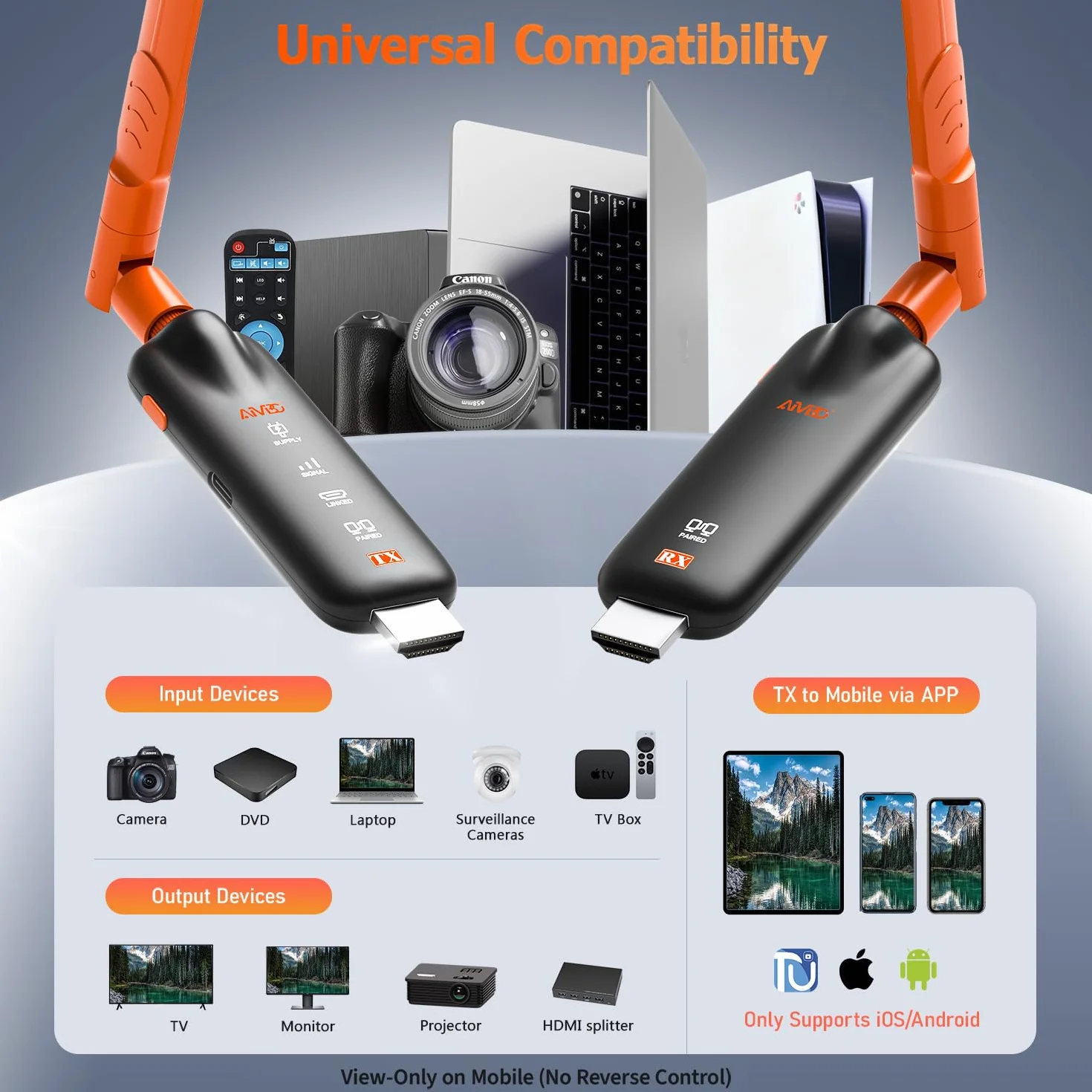 Bezprzewodowy nadajnik i odbiornik HDMI, długi zasięg 100 m, 5,8 g, dekodowanie 4K 1080p wyjście HD, stabilny przedłużacz HDMI do komputera, laptopa, kamery, dekodera kablowego do wielu
