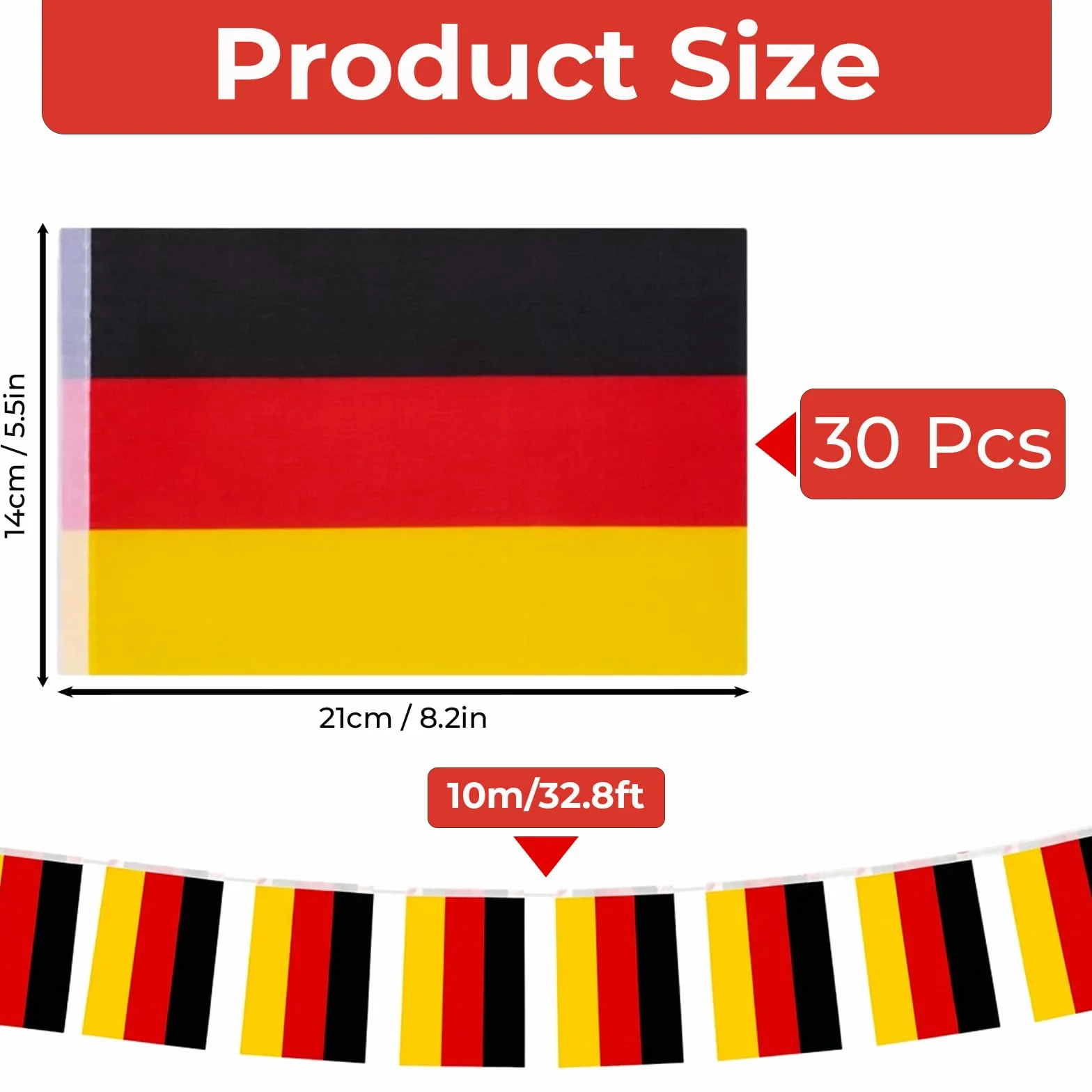 Girlanda z Flagi Niemiec Mistrzostwa Świata 2026 Proporczyki Dekoracyjne dla Kibica Łańcuch 30 Sztuk Flag 10Metrów 14x21cm Odporny Poliester na Imprezę Strefa Kibica Ogród Poliester DE