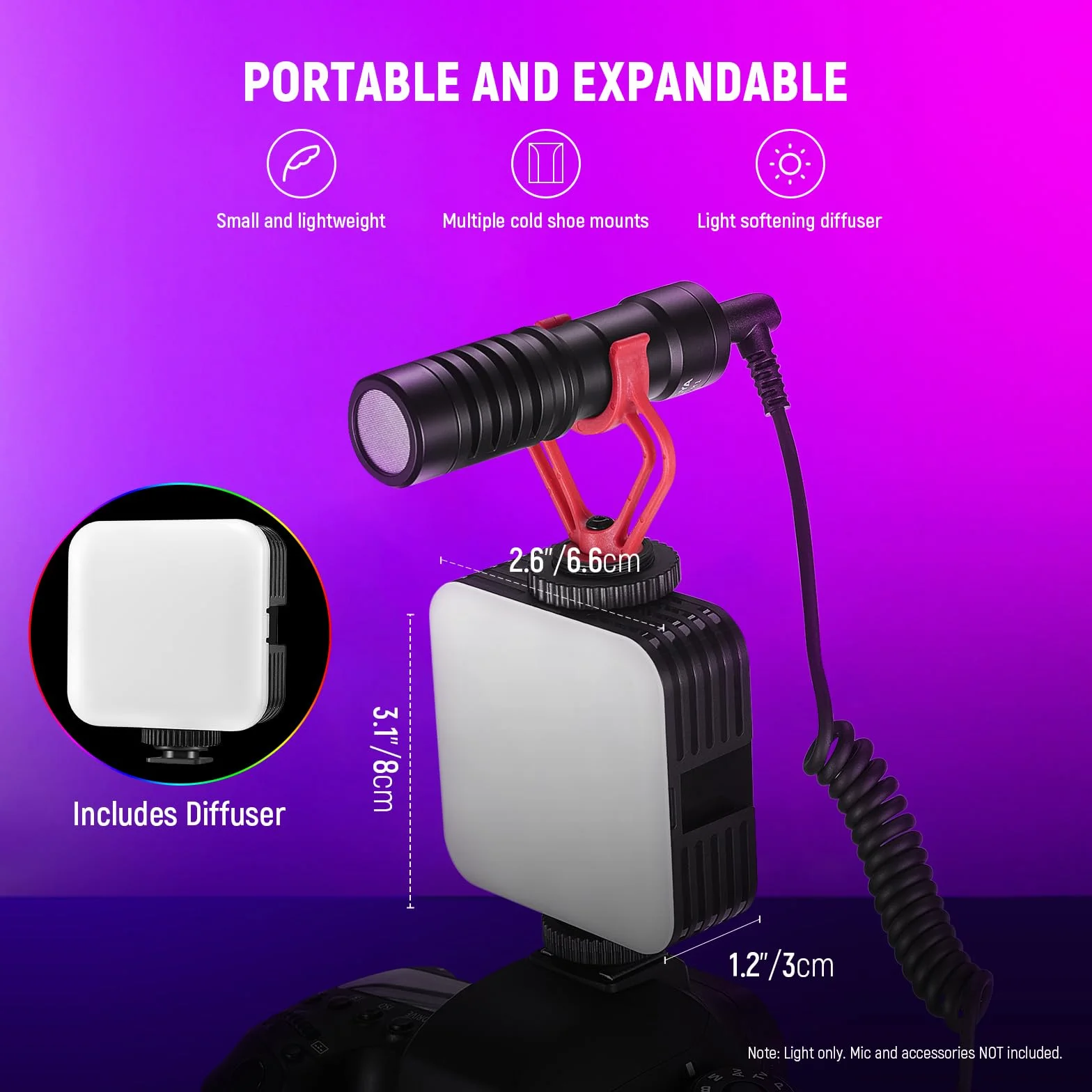 NEEWER Zestaw 2 magnetycznych lamp wideo RGB 360° w pełnym kolorze RGB61 LED do kamery z 3 uchwytami na zimny pazur/CRI 97+/20 trybu sceny/2500K-8500K/2000mAh Przenośne oświetlenie do selfie