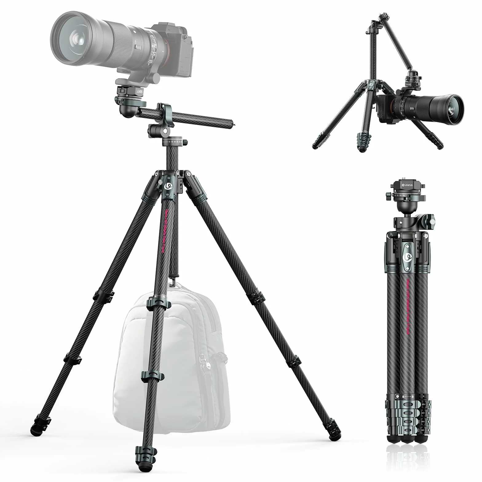 Ulanzi GlideGo JJ05 statyw fotograficzny z włókna węglowego z wychylnym ramieniem – lekki statyw podróżny o nośności do 18 kg, wysokość 184 cm, głowica kulowa z płytą szybkiego montażu Uka, do