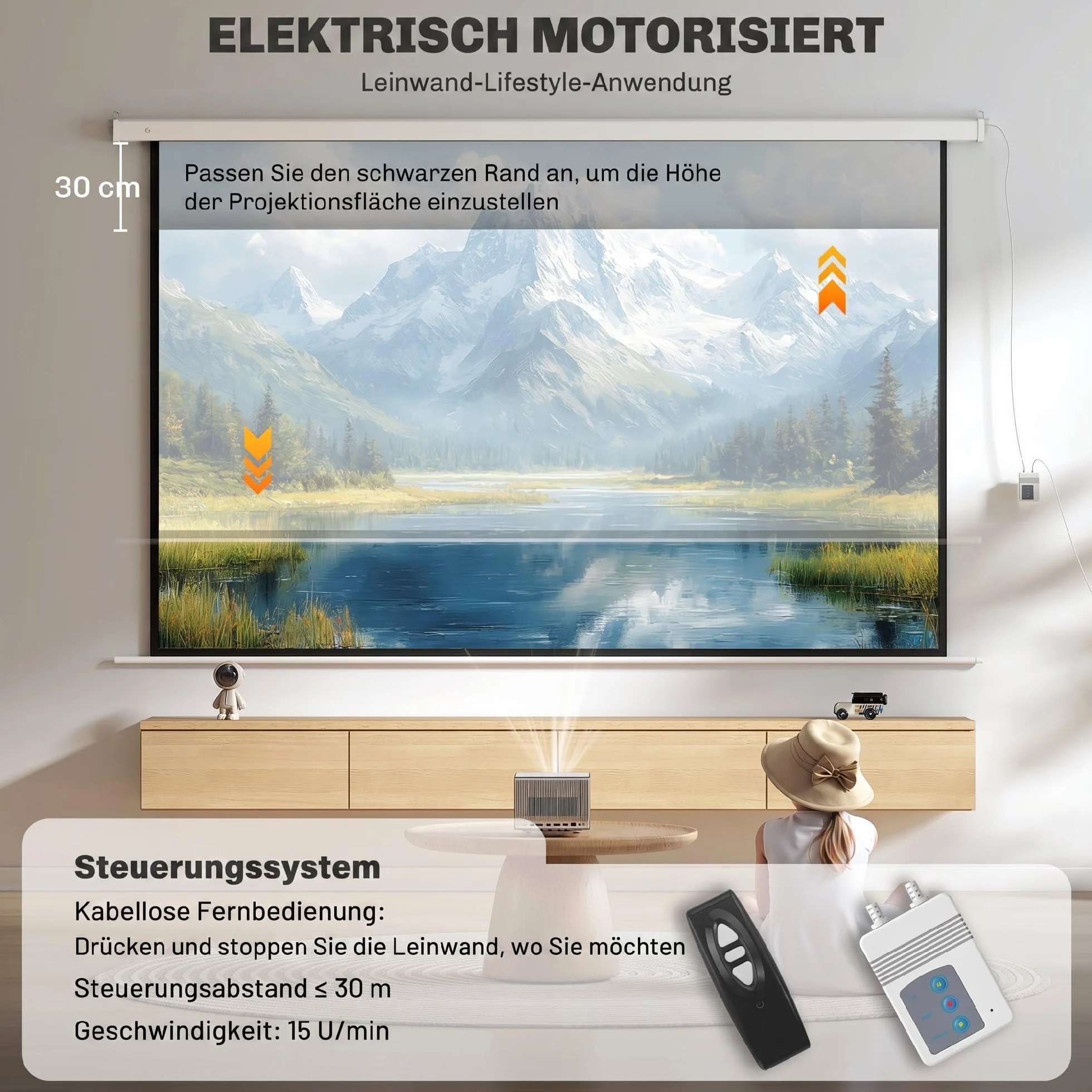 HOMCOM Ekran Projektora 293x193cm 120 Cali 16:9 Elektryczny z Pilotem | HD 4K Ekran Projekcyjny, Ekran Zwijany, do Montażu na Ścianie i Suficie, do Kina Domowego, Biura