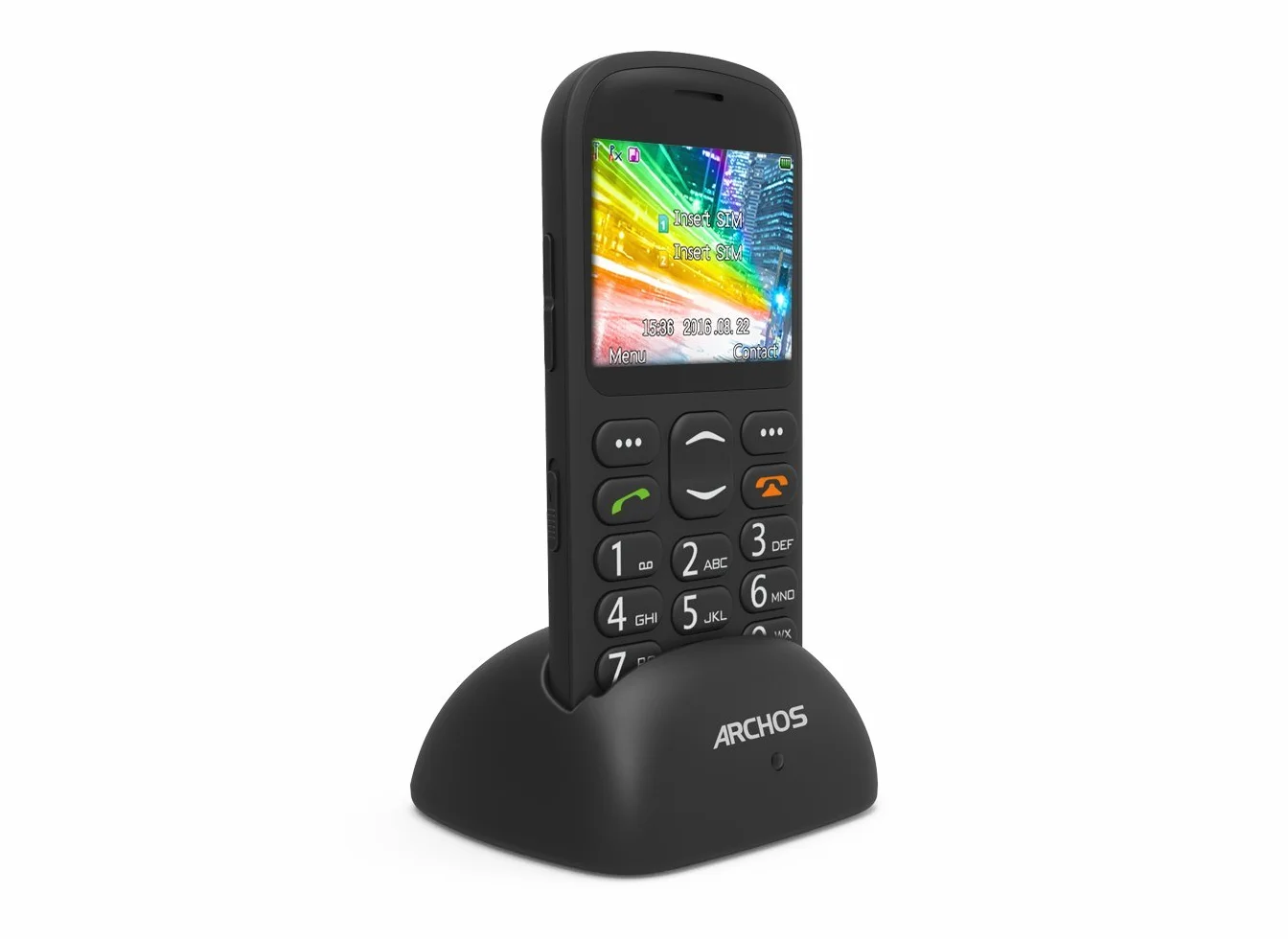 Archos Senior telefon: 2,33 cala, czarny, BT, przycisk SOS, kamera tylna, stacja dokująca (503339)
