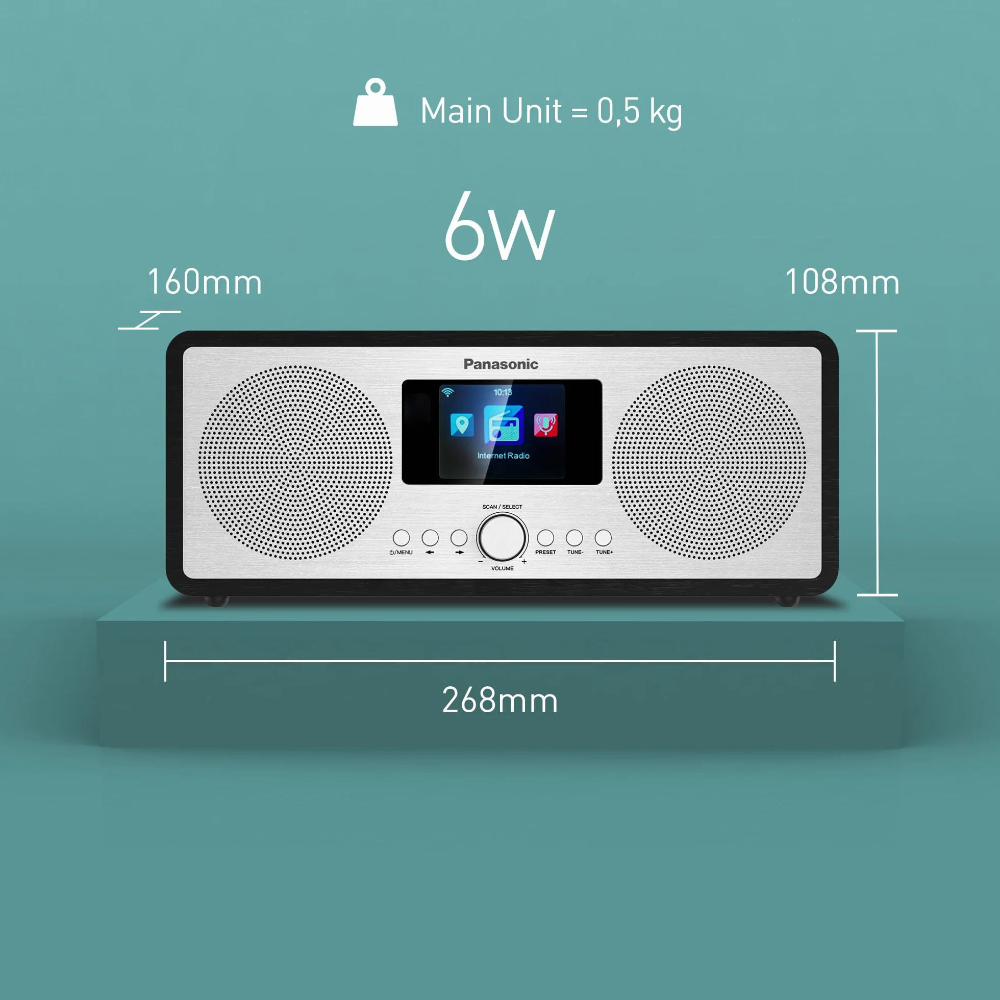 Panasonic RF-D40EGK-K radio internetowe i DAB+/FM z Bluetooth, 6 W, głośnik 7,5 cm, kolorowy wyświetlacz TFT 2,4 cala, budzik i timer zasypiania, pilot zdalnego sterowania, USB, Wi-Fi, czarny