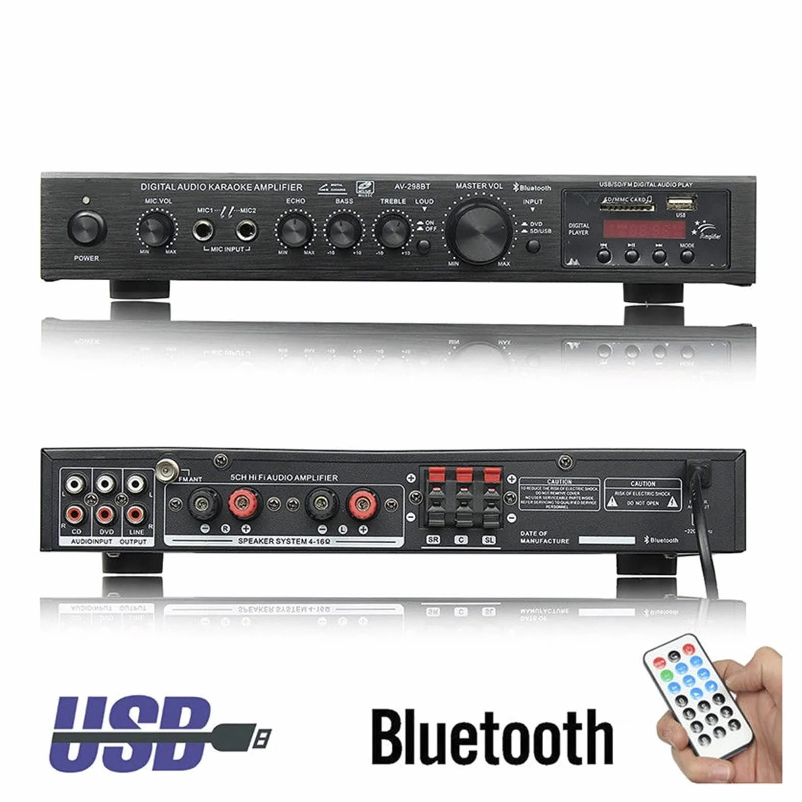 Wzmacniacz audio, Wzmacniacz cyfrowy 2000W Stereo LED USB AV Power Surround Amplificador wysokiej rozdzielczości odtwarzacz Subwoofer, do domu lub samochodu