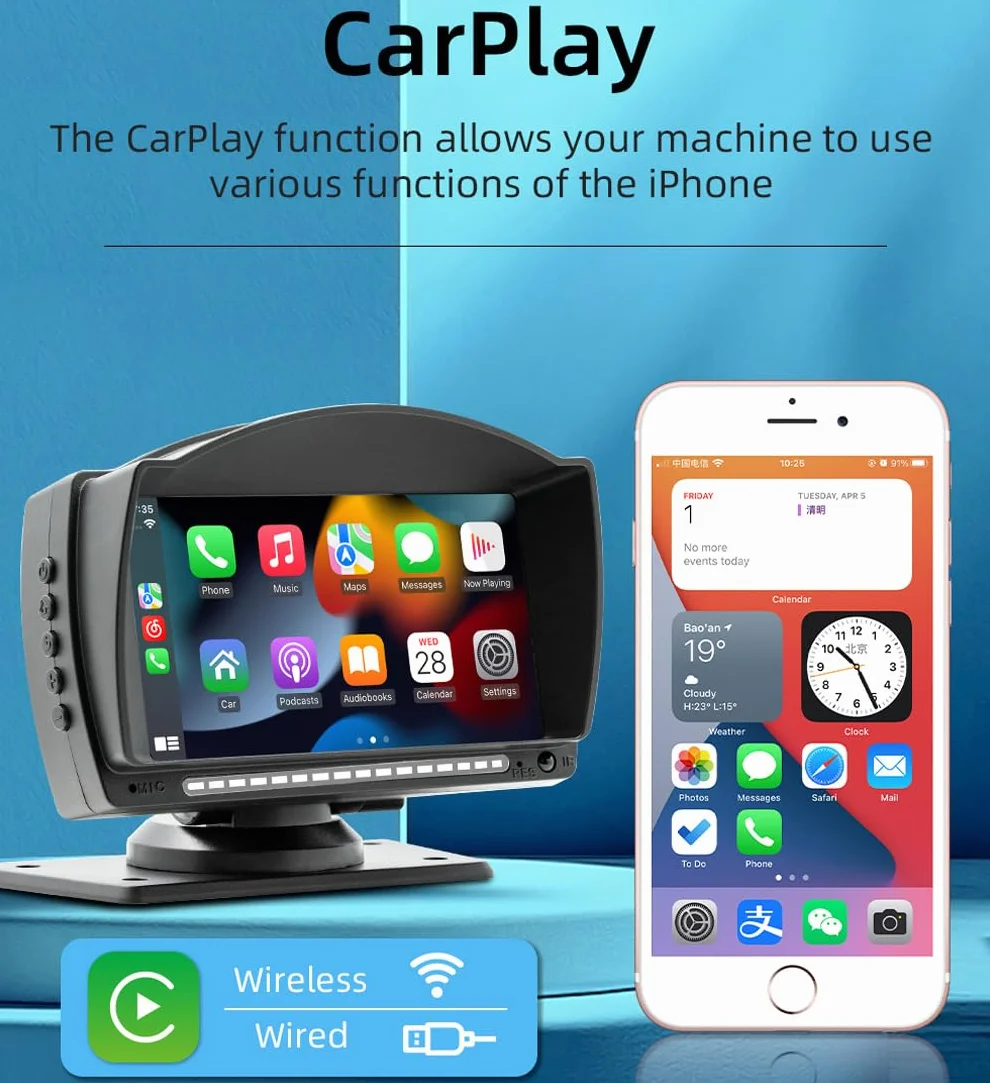 XRC TECH ekran dotykowy IPS o przekątnej 4,7 cala, przenośne radio samochodowe do bezprzewodowego Carplay, Android, automatyczny odtwarzacz multimedialny, Bluetooth, zestaw głośnomówiący, lustrzane