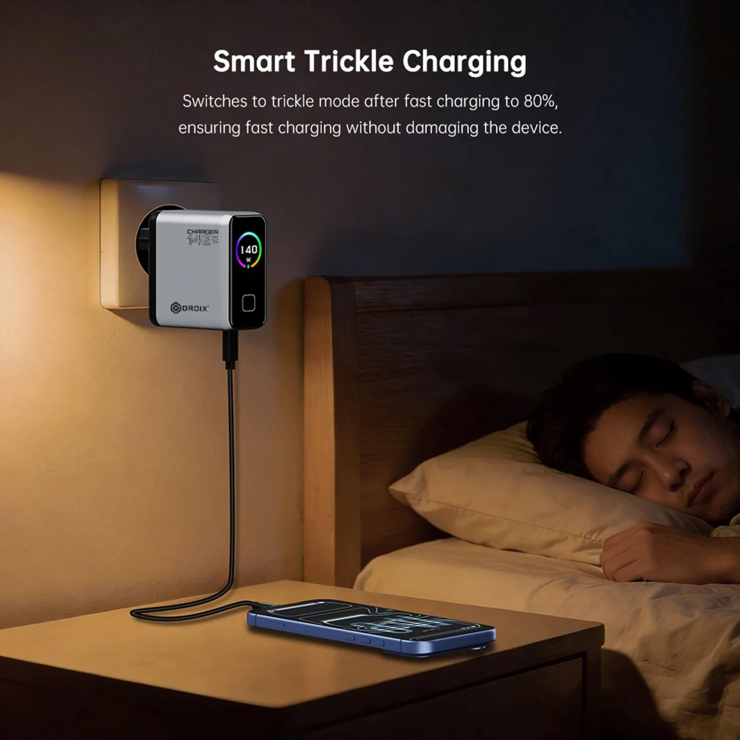 DROIX 140 W USB-C GaN ładowarka: 4-portowa stacja PD 3.1 z wyświetlaczem LCD i adapterami podróżnymi (US/UK/UE). Kompatybilna z MacBook Pro, iPhone, Android. [Biała]
