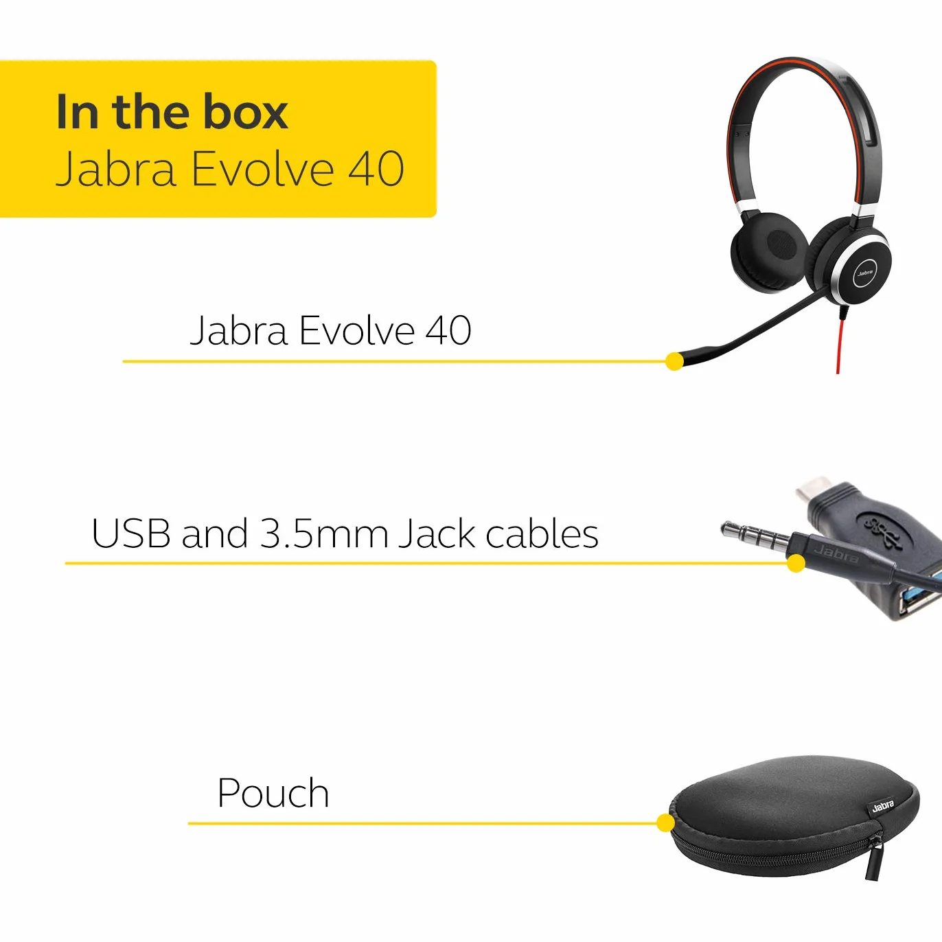 Jabra Evolve 40 MS Stereo Headset – Microsoft Certified Headphones for VoIP Softphone with Passive Noise Cancellation – USB-Cable with Controller – Black