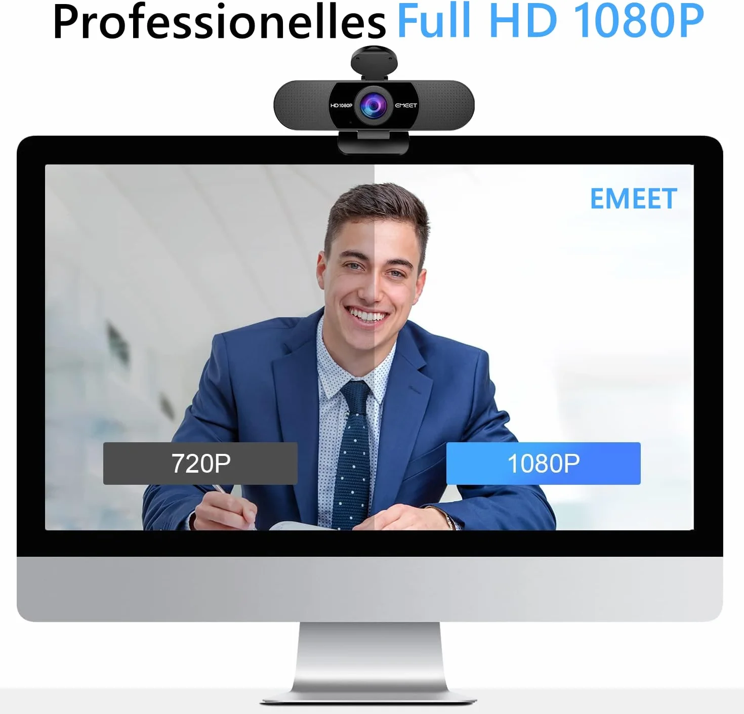 eMeet Webcam 1080P- Kamera internetowa C960 Full HD z podwójnym mikrofonem, regulowane ustawienia, szeroki kąt 90° z automatyczną korekcją, Plug & Play, kamera strumieniowa do Linuksa, Win10, Mac,