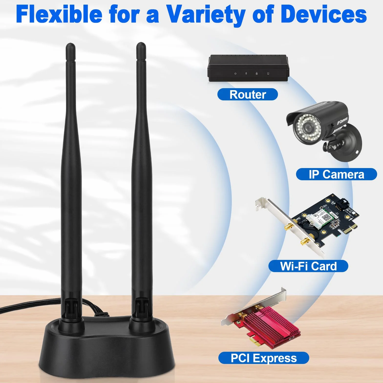 Eightwood Antena WiFi Dual Band 2,4/5/5,8 GHz RP-SMA z magnesem, przedłużacz kabla do routera