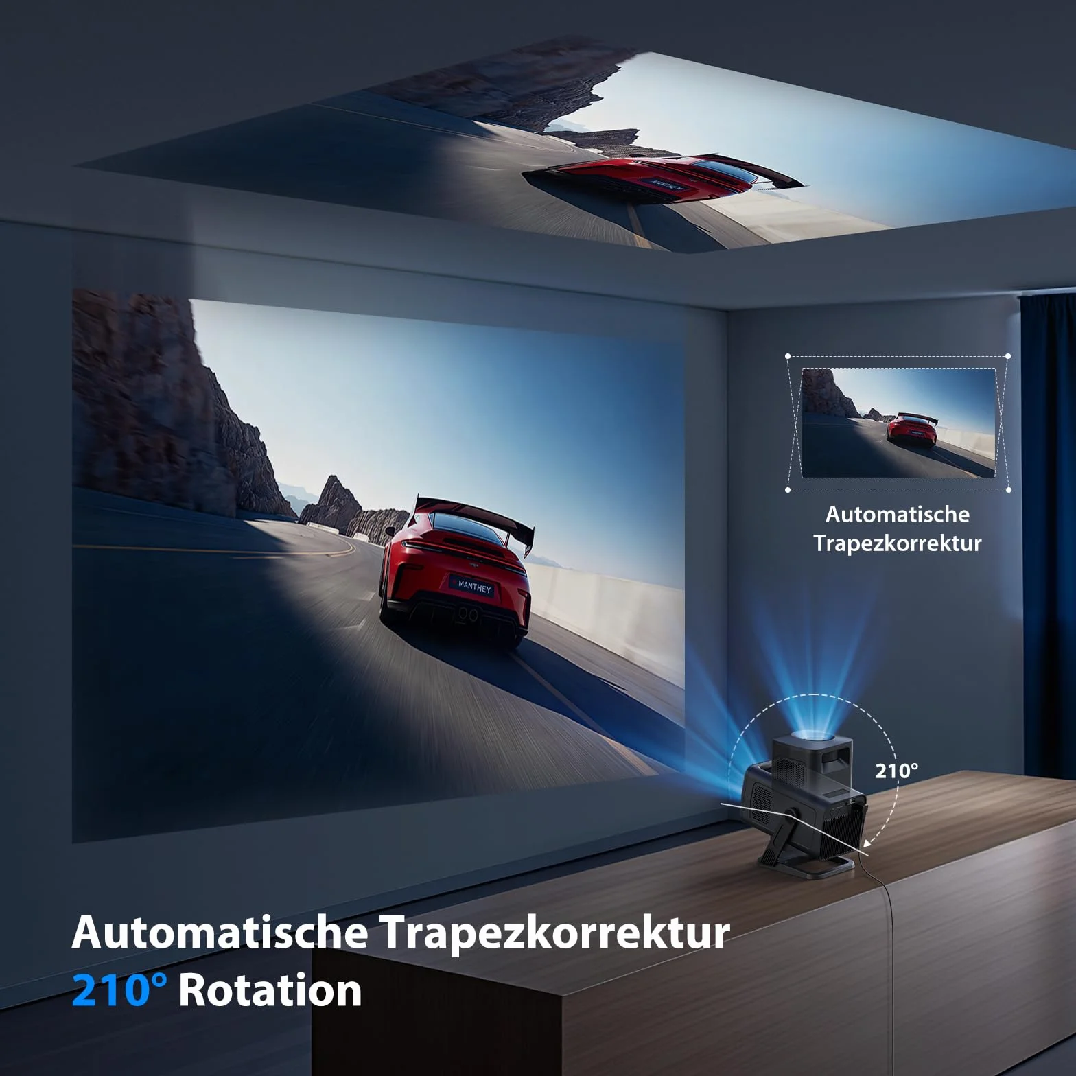 ZYNIX Inteligentny mini projektor z systemem Android 14, obsługuje 4K i 1080P, projektor WiFi 6 i Bluetooth 5.4, Auto Keystone i obrót o 270° do kina domowego, gier i na zewnątrz, NIX500