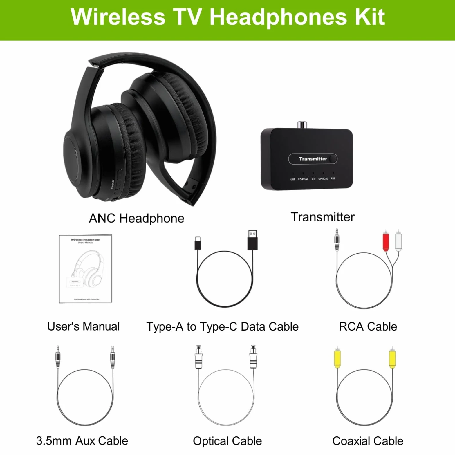Bezprzewodowe słuchawki z nadajnikiem do oglądania telewizji, redukcja szumów, słuchawki telewizyjne dla seniorów, dźwięk stereo HD, zestaw słuchawkowy Bluetooth, bez opóźnienia dźwięku, czas