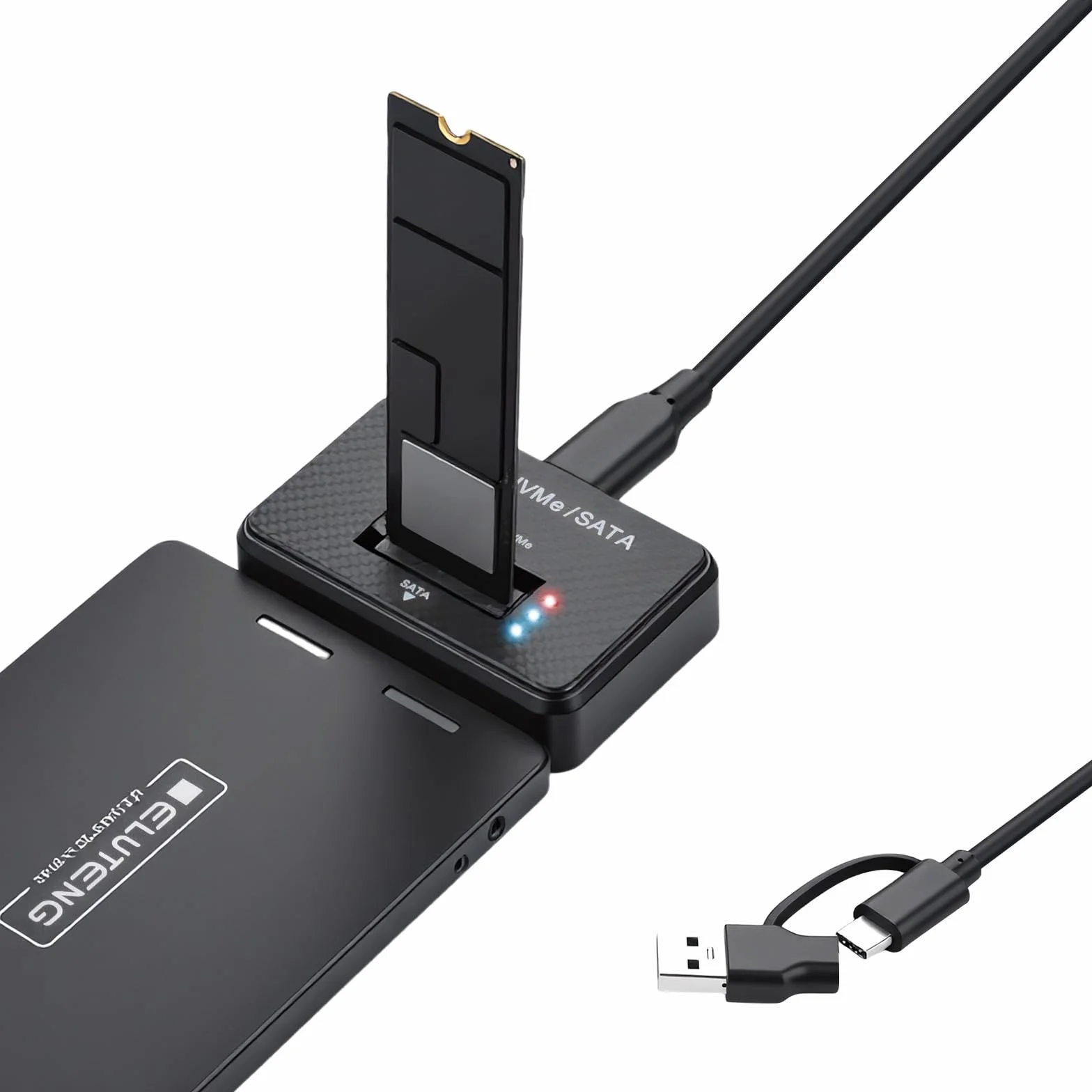 ELUTENG Stacja dokująca M.2 NVME i SATA, zewnętrzna obudowa USB 3.1 NVMe SSD 10 Gbps na USB do klucza M-Key B&M, Dual Protocol Adapter do SSD 2230/2242/2260/228