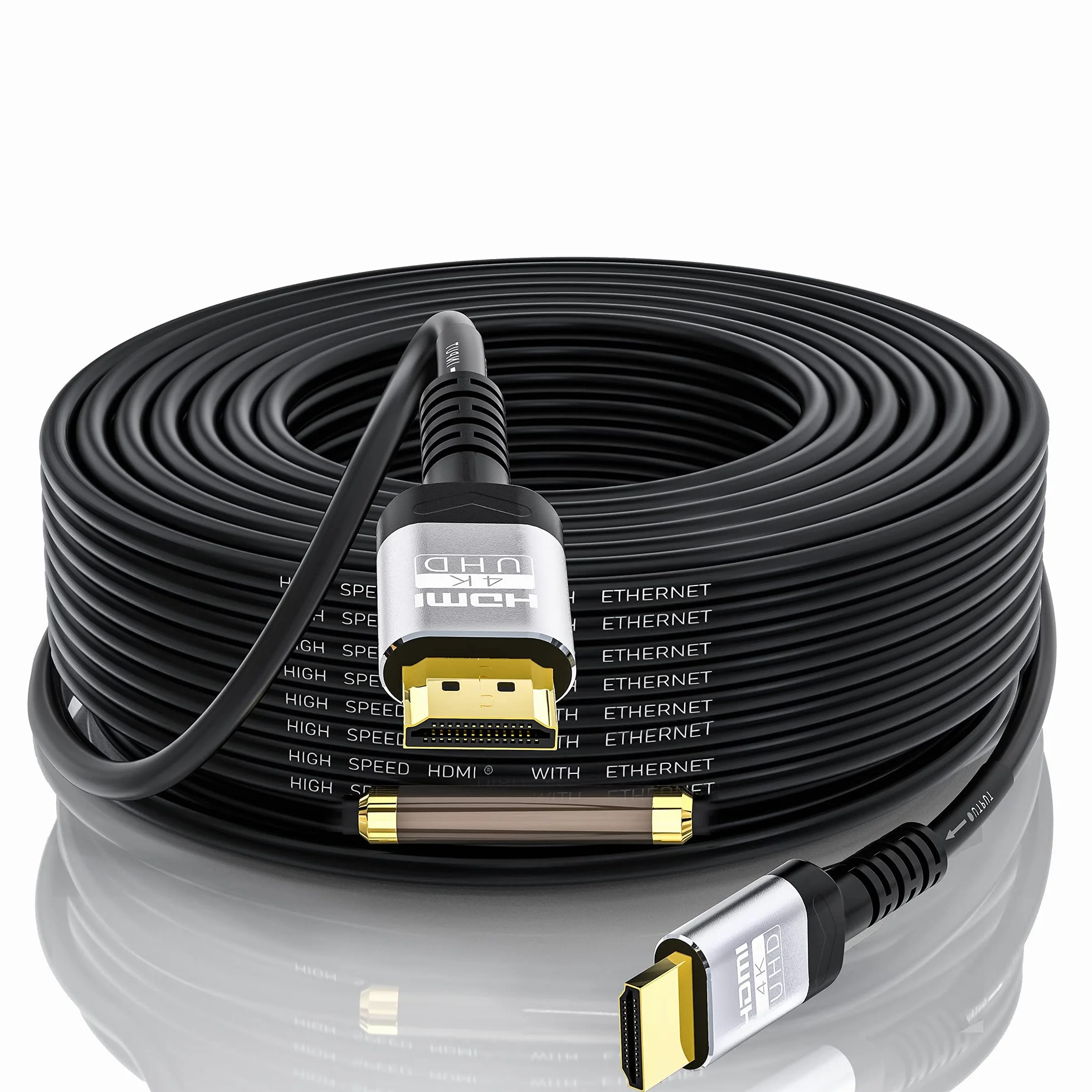 Soonsoonic kabel 4K HDMI 100 ft z wbudowanym wzmacniaczem sygnału | HDMI 2.0 High Speed Cables i 4K 60Hz 2K 1080P 3D ARC Ethernet Cord | do monitora telewizora UHD, laptopa, Xbox PS4 (30,5 m)