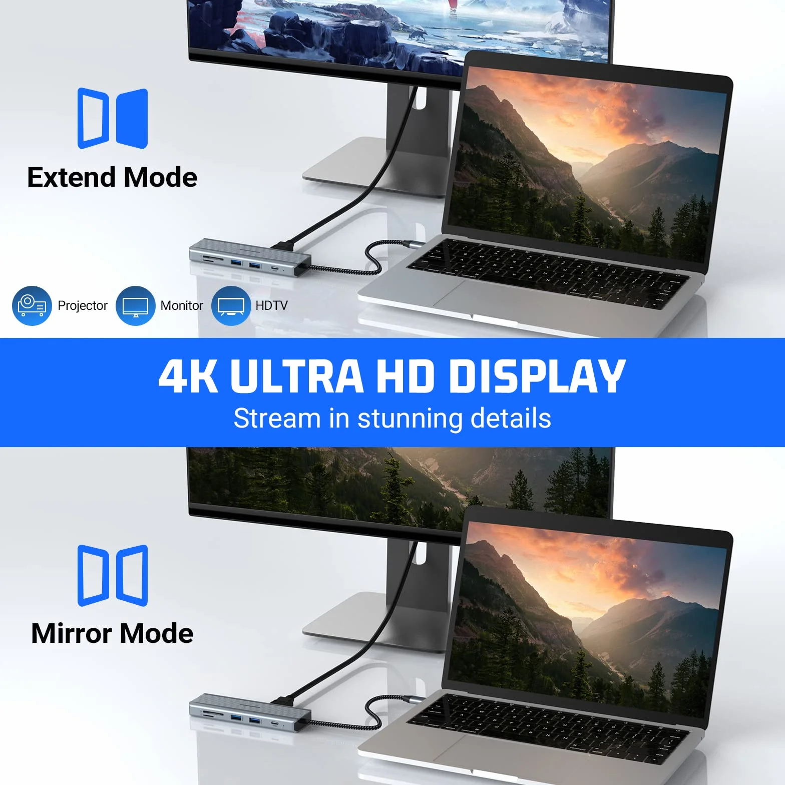 Hub USB C, stacja dokująca 10 w 1, podwójny monitor, adapter do laptopa (Gigabit Ethernet, 4K HDMI, USB 3.0, PD 100 W, MIC 3,5 mm, czytnik SD/TF) do MacBook Pro/Air, HP, Lenovo, Dell