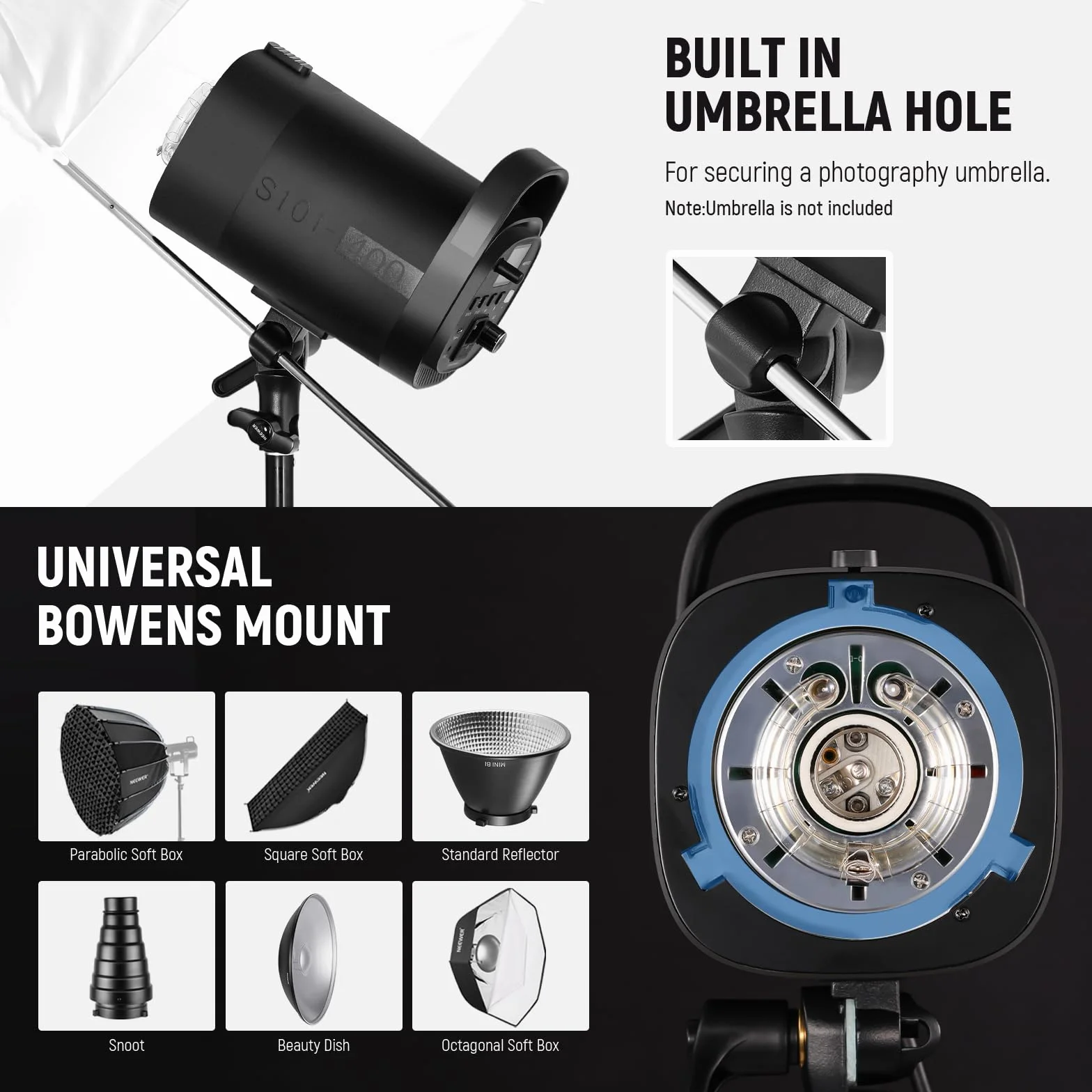 NEEWER Zestaw 800 W Studio Monolight Strobe Flash: 2-pak S101-400 W PRO 5600 K lampa błyskowa Studio z wyzwalaczem 2,4 G/lampa nastawcza 150 W/Bowens Mount/softbox/stojak/reflektor/torba, kompatybilny