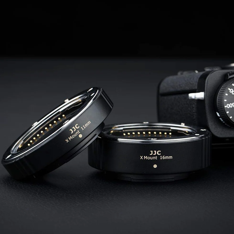 JJC Rura przedłużająca makro 11 mm/16 mm zestaw do wszystkich aparatów DSLR i lustrzanek Fujifilm Fuji X - automatyczne ustawianie ostrości - ekspozycja TTL - fotografia zbliżeniowa z etui na korpus i
