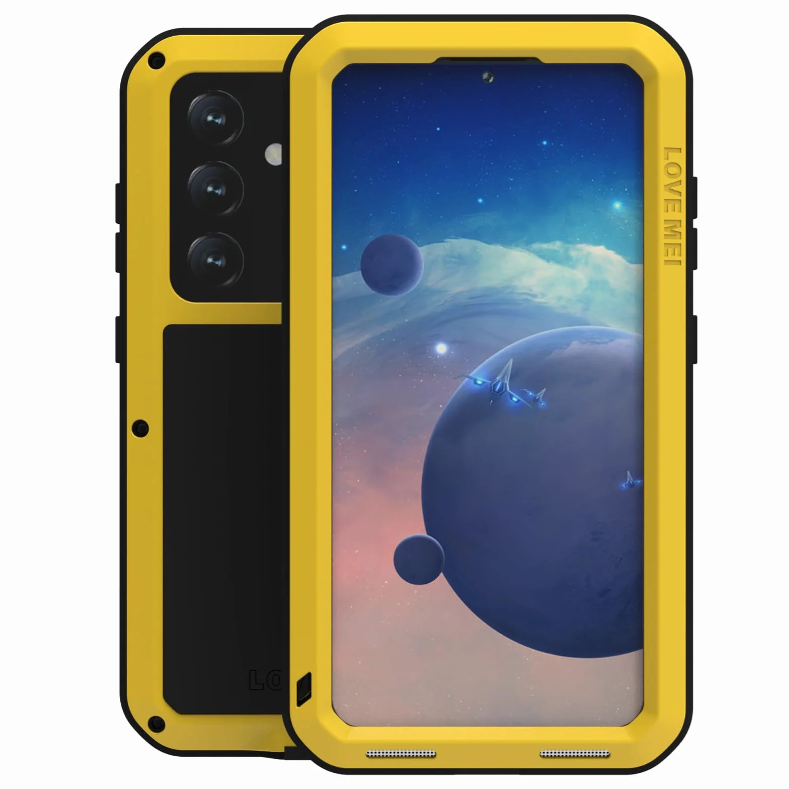LJFLYXRI Wytrzymałe etui ochronne na całą obudowę do Galaxy S24 Plus, wytrzymałe aluminiowe i silikonowe, odporne na wstrząsy etui z wbudowaną osłoną ekranu (żółty, S24 Plus)