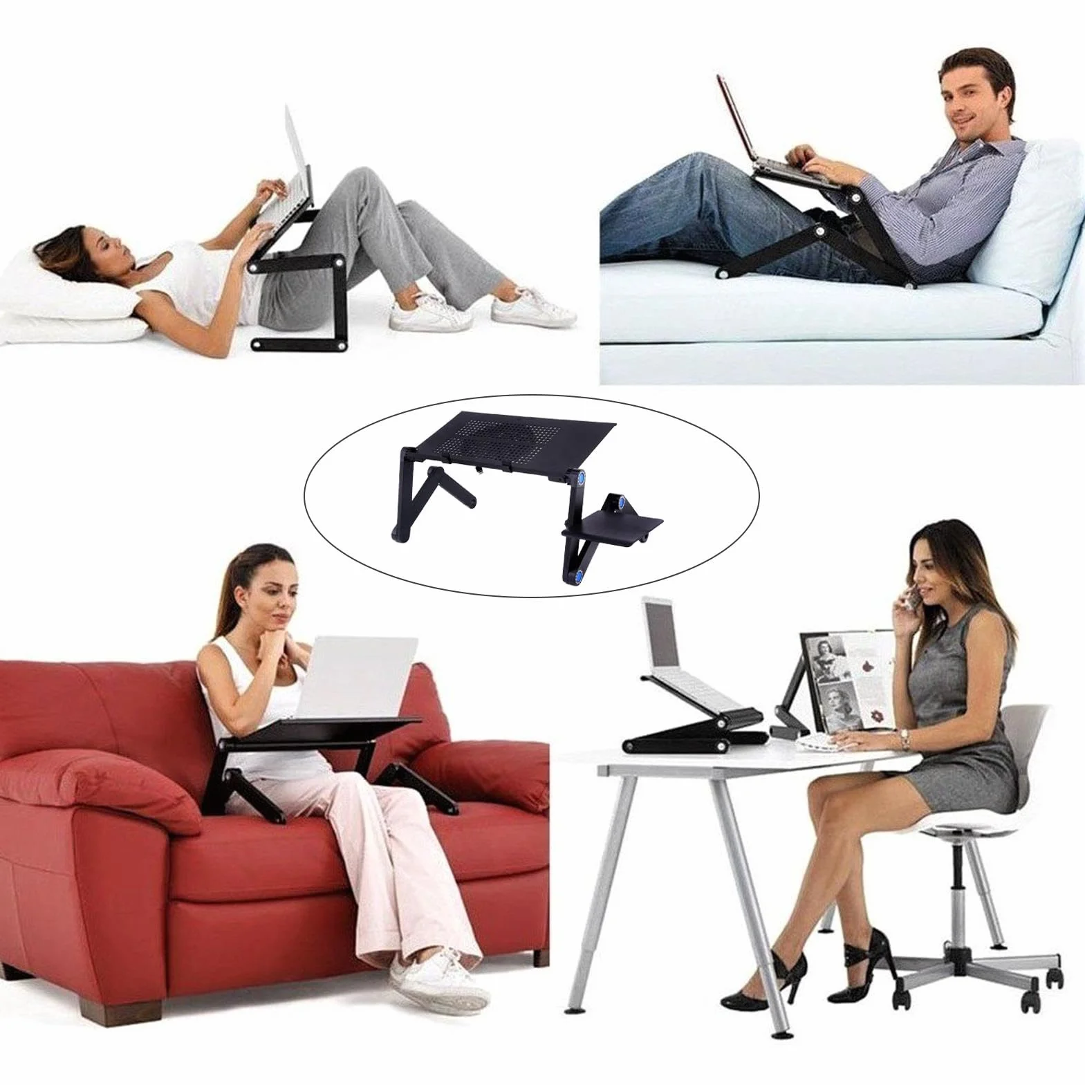 Składane biurko na laptopa do łóżka, przenośny stolik na laptopa z podkładką pod mysz i klipsem, regulowany stojak na laptopa do domowego biura, nauki, gier, oszczędność miejsca