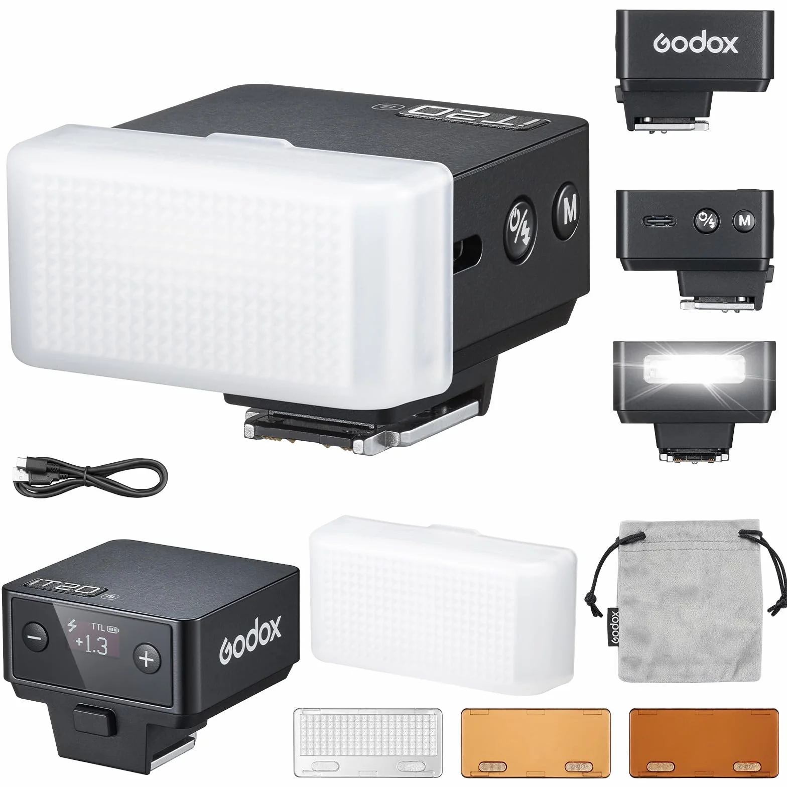 Godox iT20-S iT20 S lampa błyskowa z białym dyfuzorem Speedlite 6 poziomów mocy 700 błysków pełnej mocy TTL Flash Camera z magnetycznym kolorowym chipem do Sony DSLR