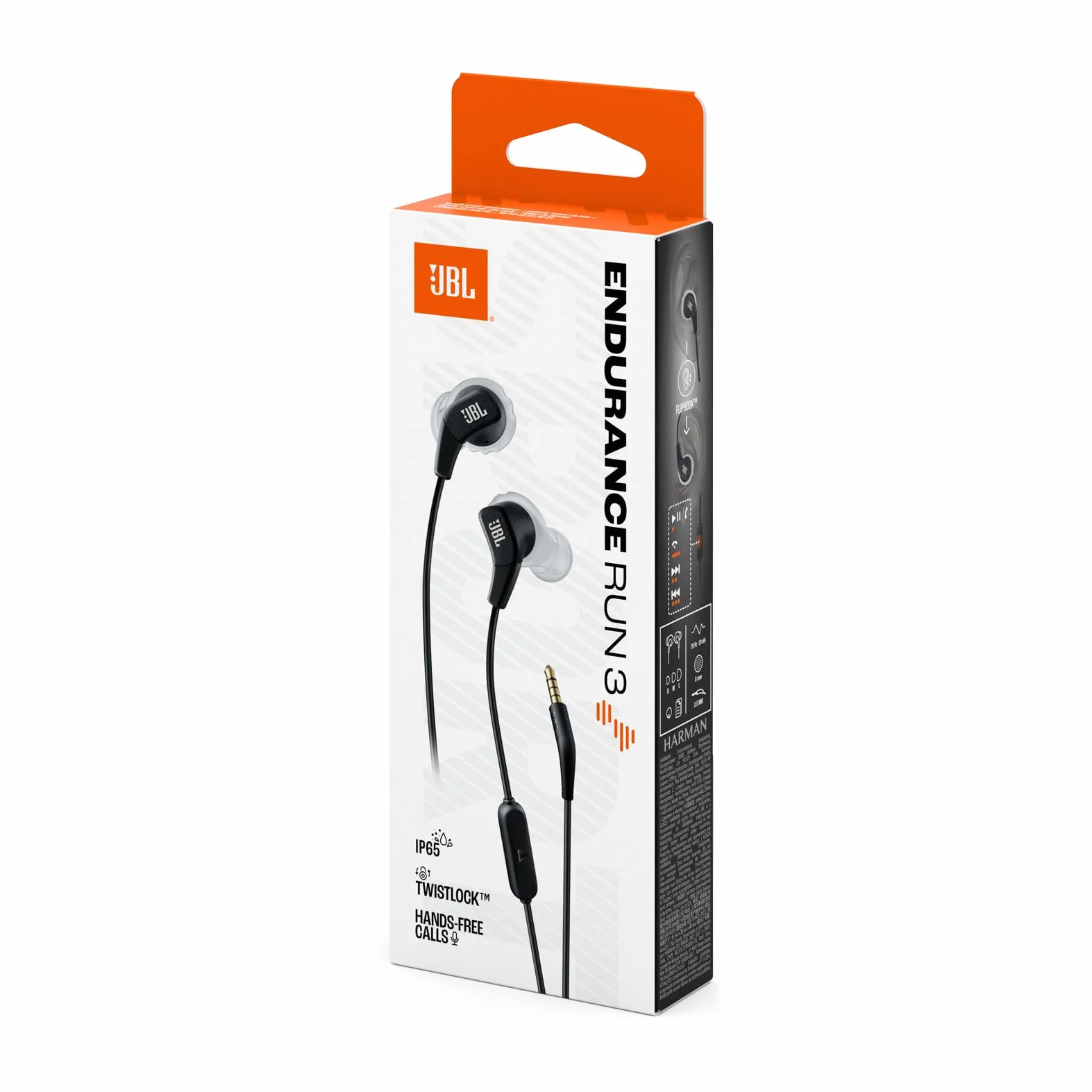 JBL Endurance Run 3 przewodowe słuchawki sportowe z technologią FlipHook i TwistLock, pyłoszczelne i wodoodporne IP65, dźwięk JBL Pure Bass, mikrofon liniowy i pilot, USB-C, czarne/szare