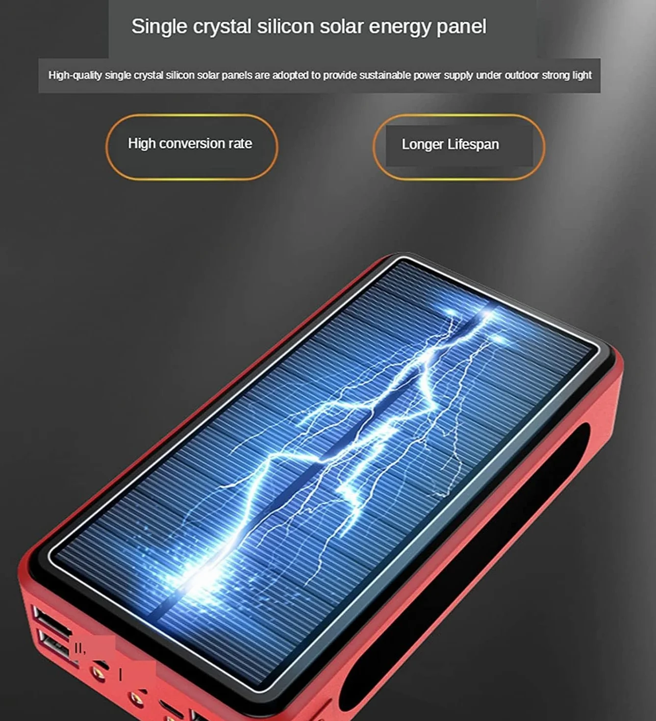 Ładowarka solarna 10 0000 mAh, przenośna ładowarka do szybkiego ładowania, zewnętrzna bateria zapasowa, ogromna pojemność do smartfonów, tabletów, konsol do gier (pomarańczowa)