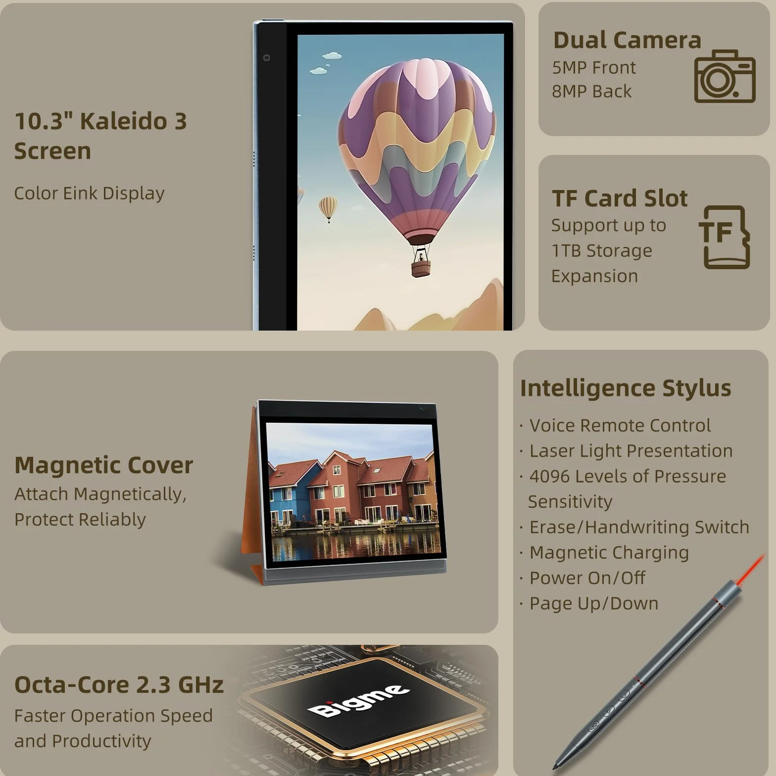Bigme inkNote Color + Lite Eink Tablet 10,3-calowy czytnik e-booków 4G 64 GB do czytania i pisania ePaper Tablet cyfrowy notatnik z rysikiem i okładką
