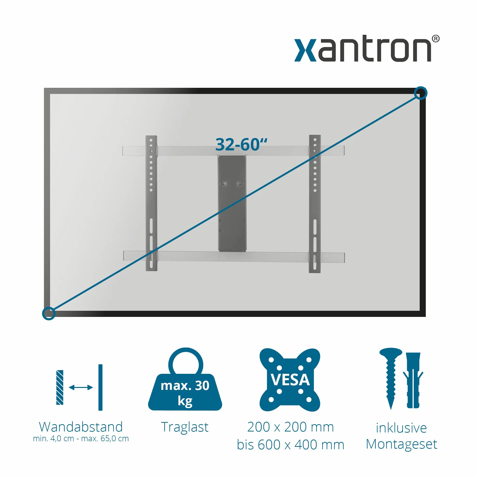 Xantron Uchwyt ścienny do telewizorów ultrapłaski do monitorów 32-60" w pełni ruchomy SLIMLINE-A-466-B