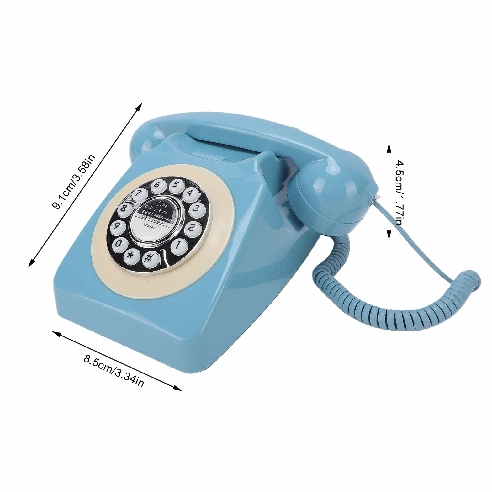 Bewinner Vintage Przewodowy Telefon Stacjonarny z Przyciskami Ponownego Wybierania, Złącze RJ11 Klasyczny Telefon Domowy w Stylu Retro, Nie Wymaga Zewnętrznego Zasilania do Domowego Biura (BLUE)