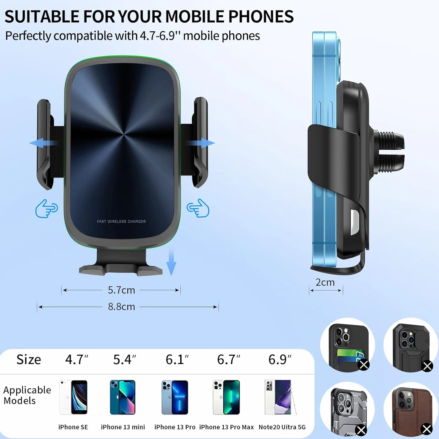 Samochodowy uchwyt na telefon z ładowarką Qi 15 W do iPhone Samsung Huawei Xiaomi LG