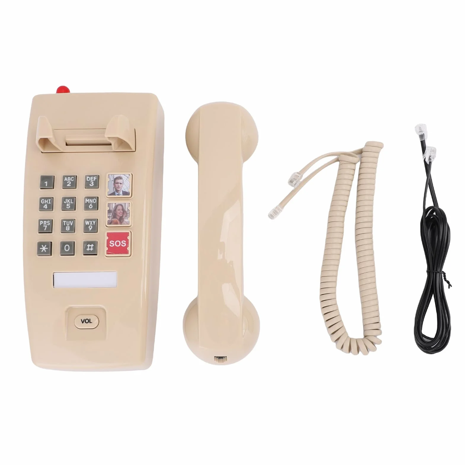 Telefon do ściany Retro z regulowaną objętością, łatwy w Użyciu Telefonu Telefonu Stacjonarnego, 3-poziomowy Wolumen One-Touch SOS, do Domu, Biurka, Szkoły, Biura
