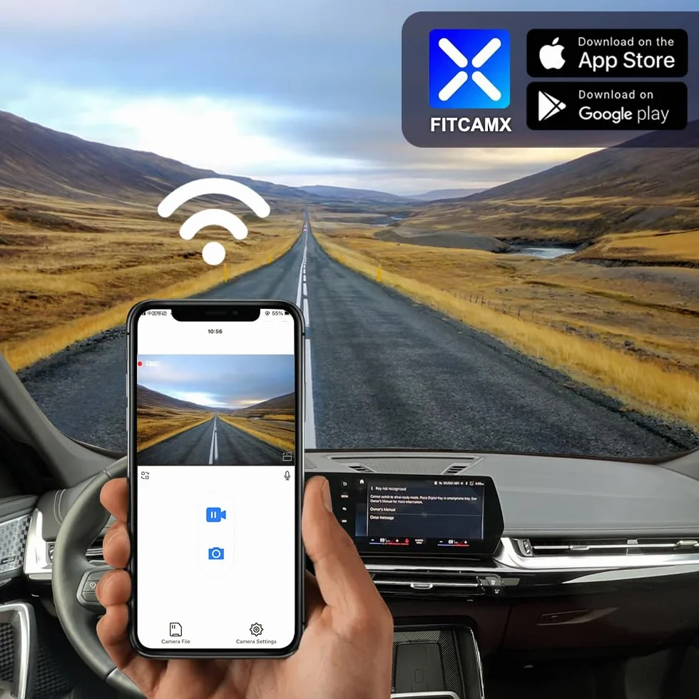 FITCAMX Dashcam kompatybilny z Toyota RAV4 2019-2021 (5. generacja), wideo 4K WiFi, noktowizor, nagrywanie w pętli, czujnik G z kartą 64 GB
