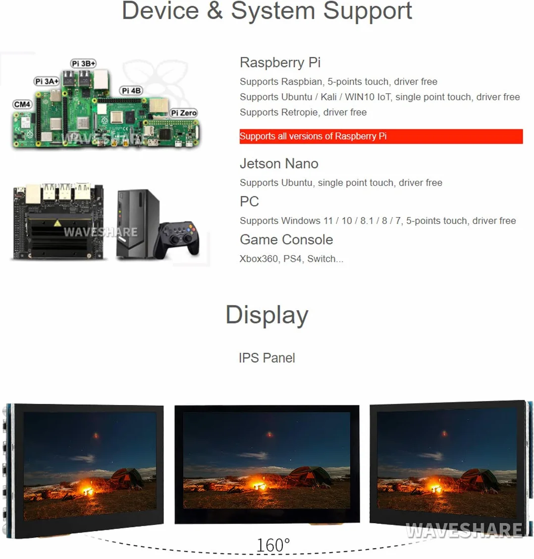 Waveshare 4.3inch HDMI LCD (B) 800x480 IPS Capacitive Touch Screen Monitor Display for Raspberry Pi BB Black Banana Pi Raspberry Pi 4