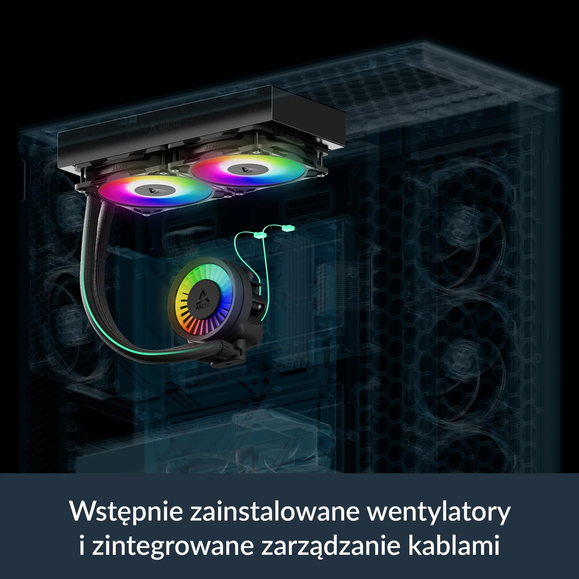 ARCTIC Liquid Freezer III Pro 280 A-RGB - Chłodnica Procesora AIO, 2 x 140 mm Chłodzenie Wodne, Grzejnik 38 mm, Pompa PWM, Wentylator VRM, AMD AM5/AM4, Intel LGA1851/1700 Ramka Stykowa - Czarny