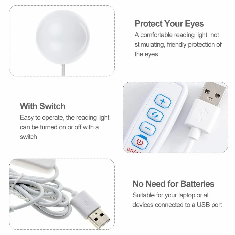 Mini Lampa Magnetyczna USB 3W 5V LED Lampka Nocna z Przełącznikiem, 3 Tryby Temperatury Barwowej