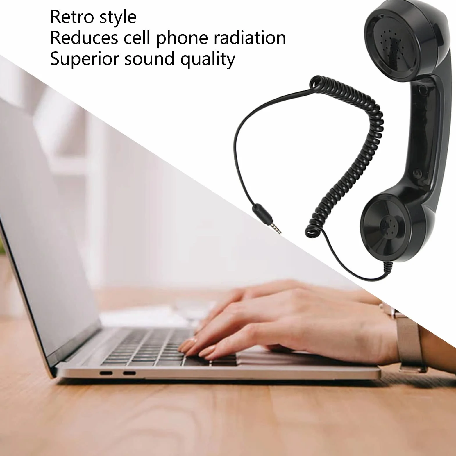 Słuchawka Telefoniczna w Stylu Retro, Ręczny Odbiornik Telefonu Komórkowego Odporny na Promieniowanie, Czysty Dźwięk z Mikrofonem do Smartfonów (Czarny)