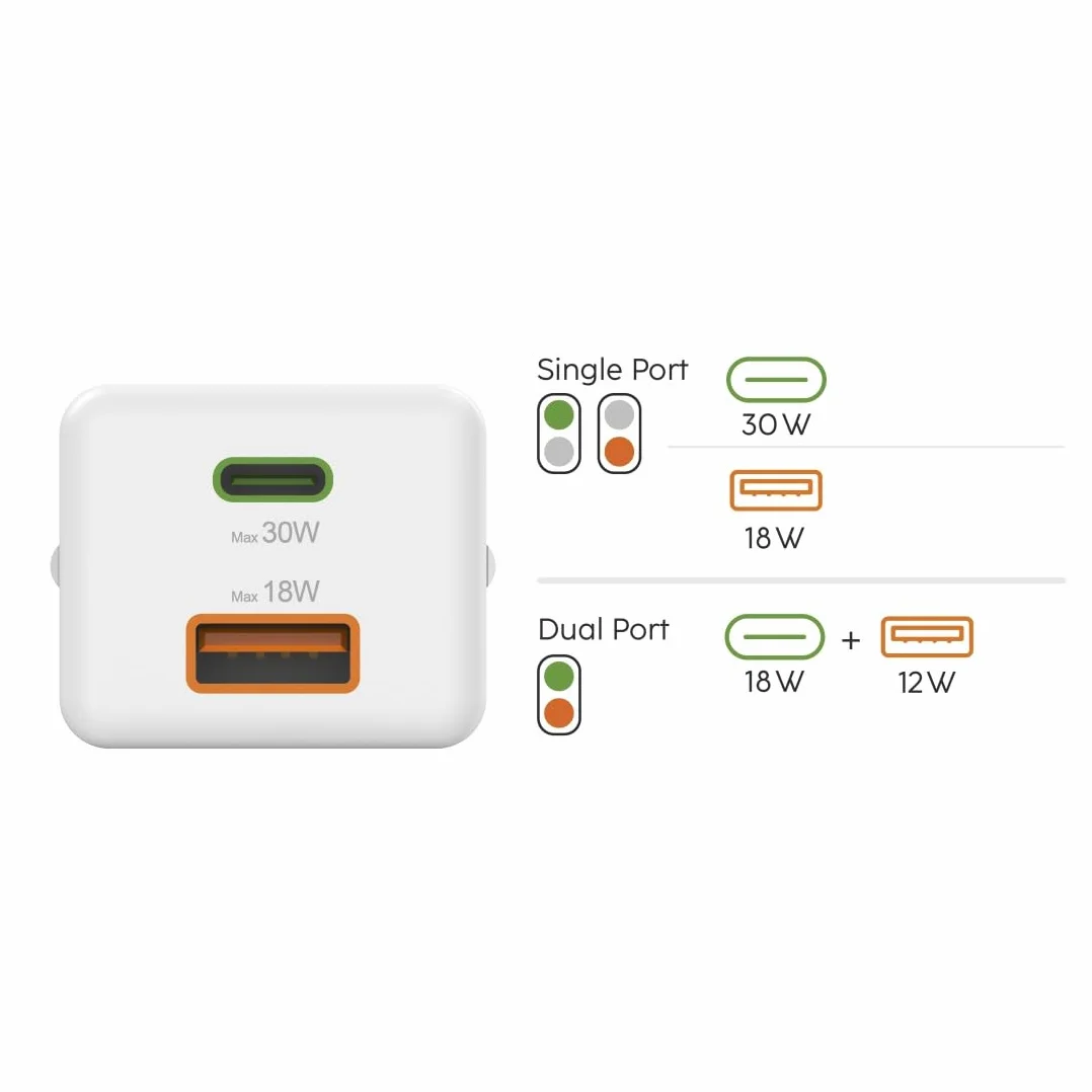 Hama Ładowarka sieciowa do telefonu 30 W (USB C, USB A, adapter do ładowania, Power Delivery, Ouick Charge, do ładowania) biała