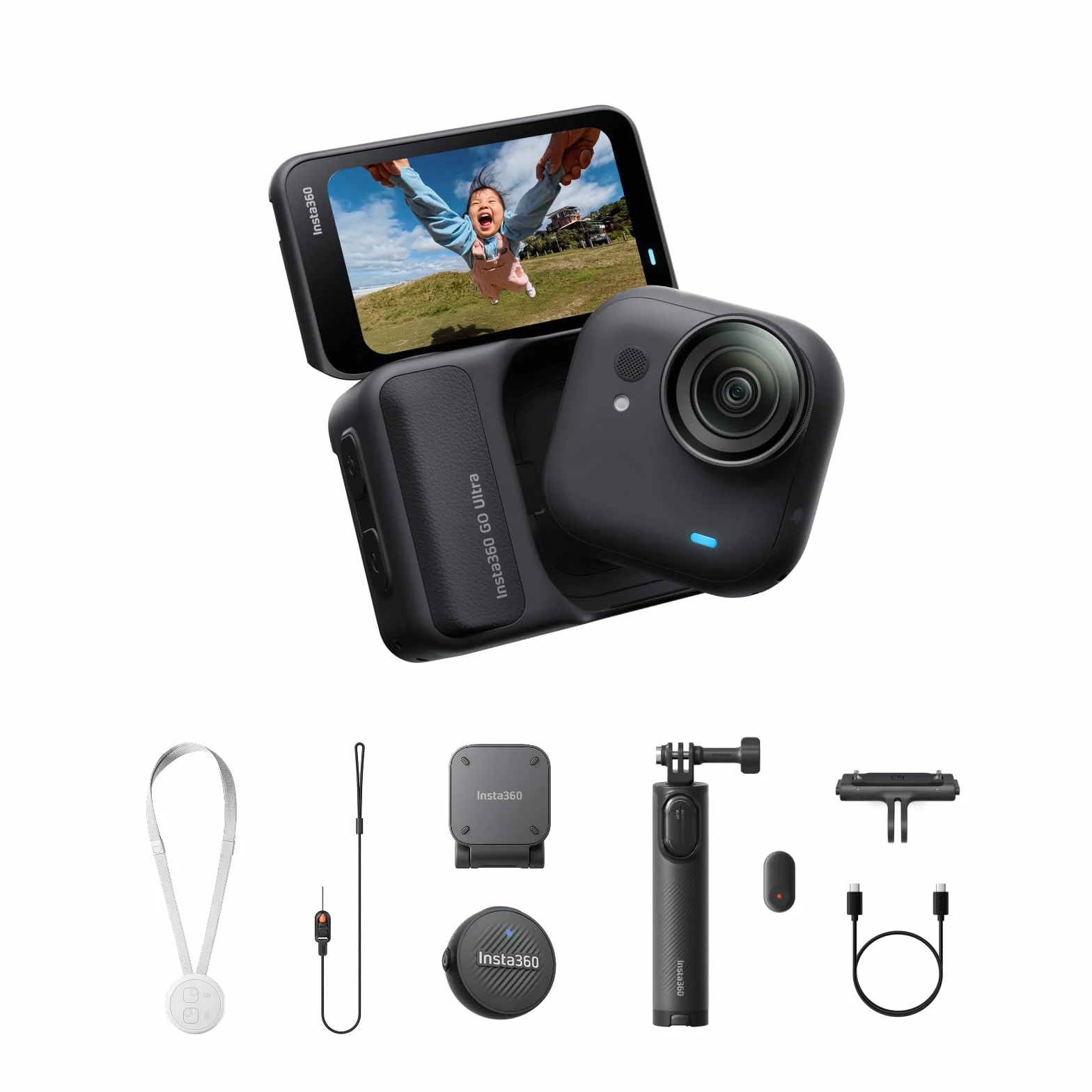 Insta360 GO Ultra Vlogger - zestaw minikamera 4K bez użycia rąk, lekka i mobilna, do montażu w dowolnym miejscu, stabilizacja FlowState, akumulator 200 min, wodoszczelny 10 m, rower