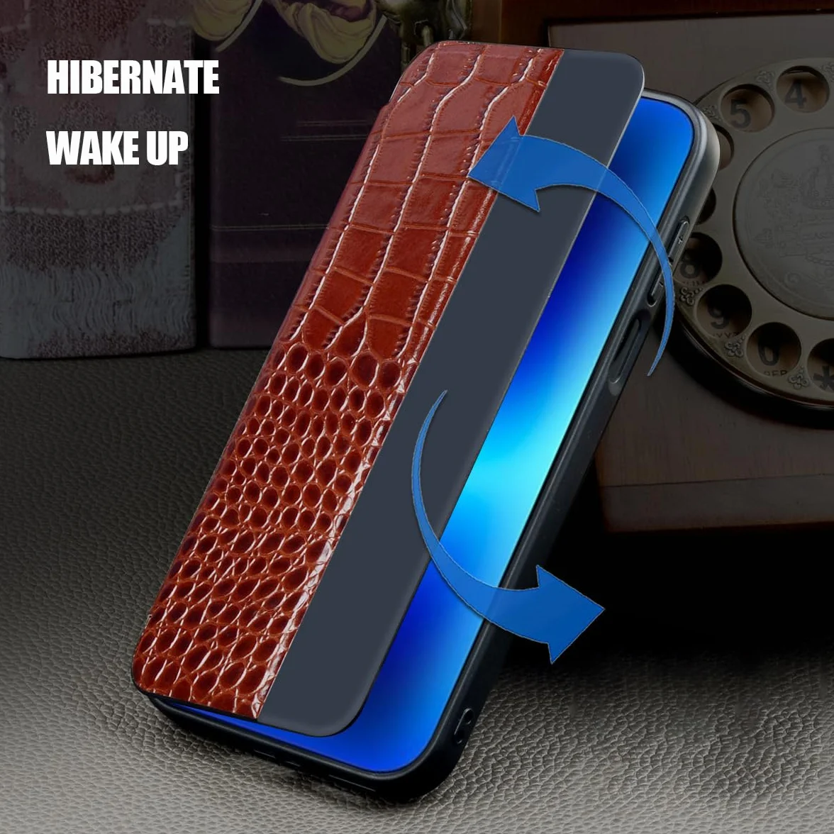Stylowe etui do Huawei Pura 90 Pro Max/90 Pro, prawdziwa skóra, widoczne, etui z klapką, ochrona aparatu, magnetyczne zapięcie, brązowe, 90 Pro Max
