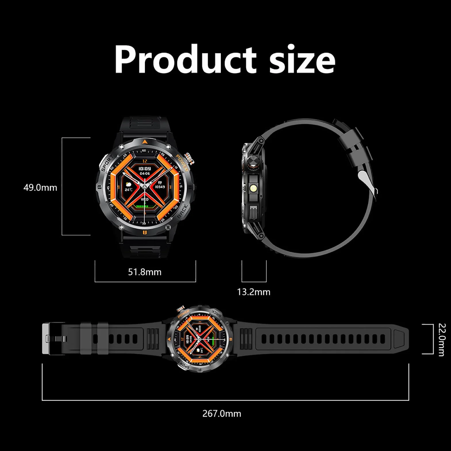 Inteligentny Zegarek, Outdoorowy Inteligentny Zegarek Sportowy, GPS Men Fitness Smartwatches Z 1,53-calowym Ekranem IPS I Latarką LED, Funkcją Kompasu, Wodoodpornością Klasy P68