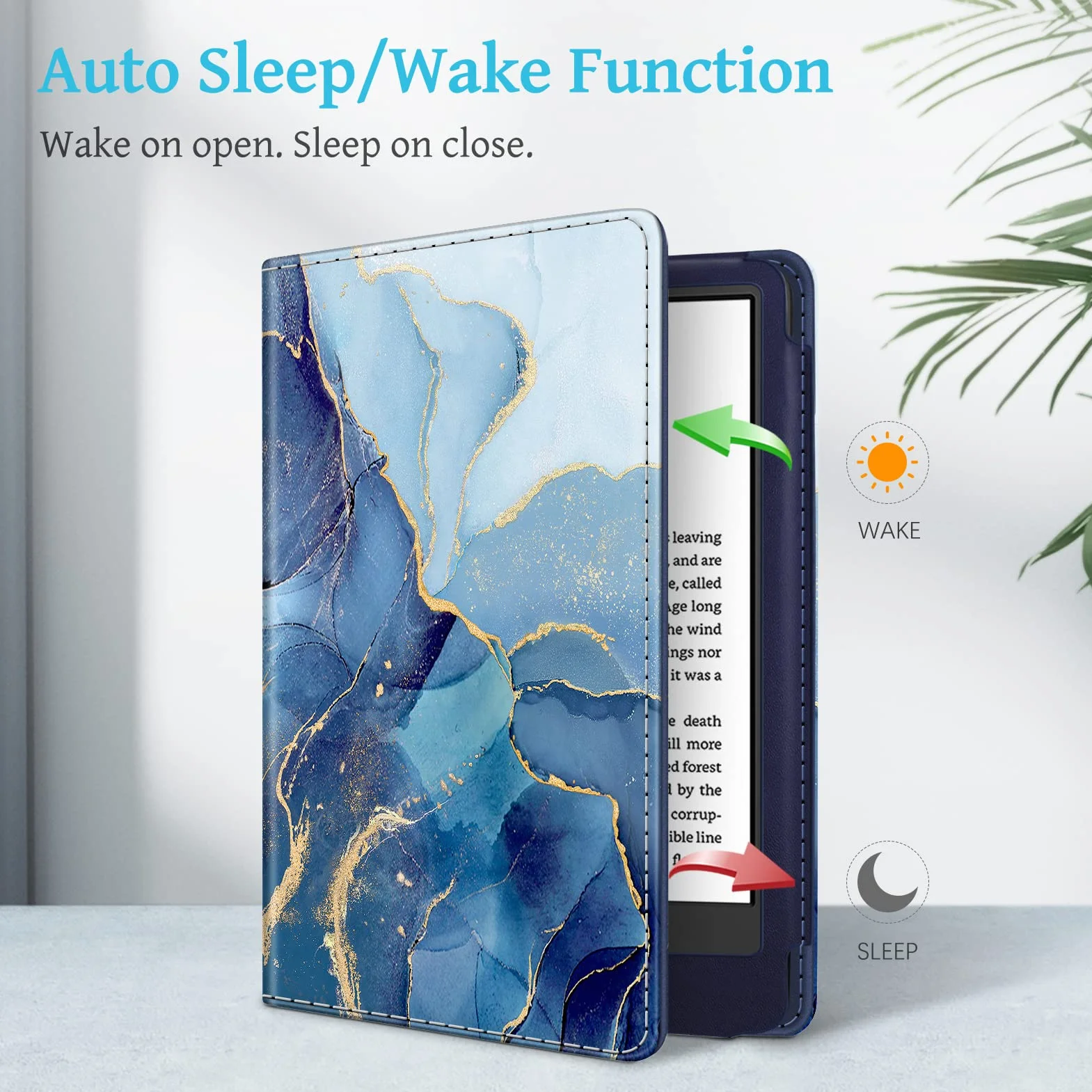 Fintie Etui do 6-Calowy Kindle (11. generacji) - 2024/2022, Kickstand Etui Ochronne z Paskiem na Rękę i Funkcją Auto Sleep/Wake dla Kindle Basic 2024, Ocean Marmur