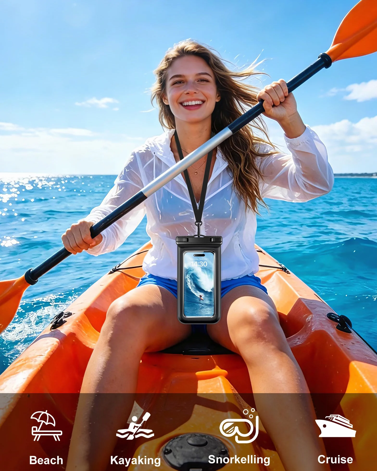 Wodoszczelna pływająca torba na smartfon, zestaw 2 szt. IPX8 wodoodporna torba na plażę do pływania w basenie, wodoodporna obudowa do iPhone 17 16 15 14 Pro Max Samsung S26 S25 S24, do 7 cali