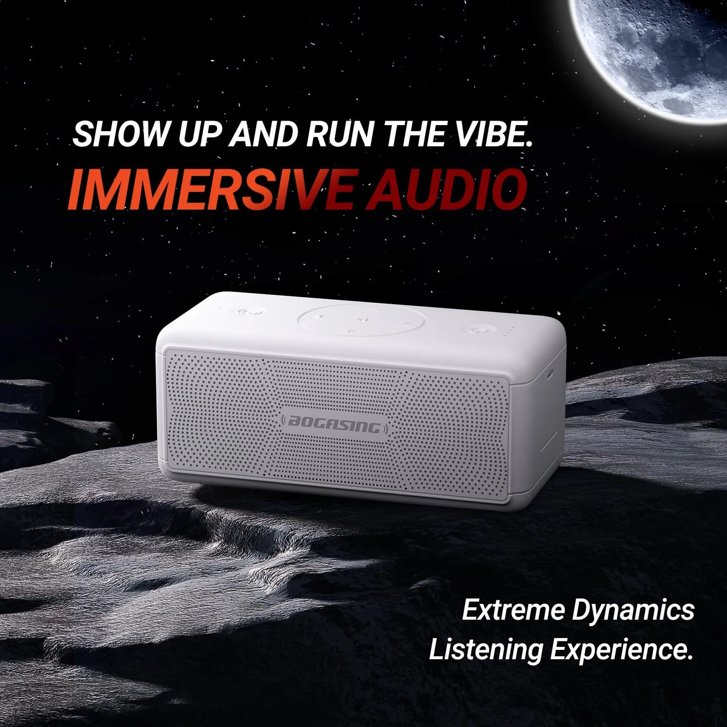 BOGASING Potężny głośnik M5, 40 W Surround Stereo, głębokie basy, 30 godzin autonomii, Bluetooth 5.3, wodoszczelność IPX7, EQ, AUX, karta TF, USB, przenośny bezprzewodowy do użytku na zewnątrz (biały)