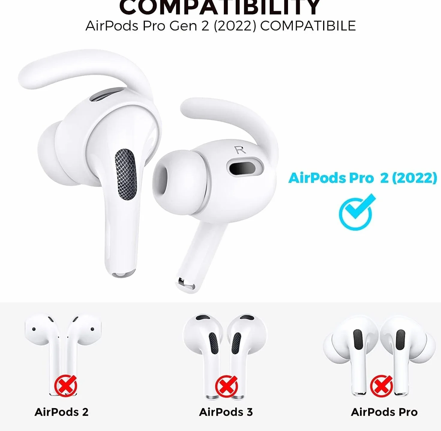 Haczyki na uszy Antypoślizgowe osłony na uszy Akcesoria do Airpods Pro 2, 2. generacji (2022) - 3 pary (białe)