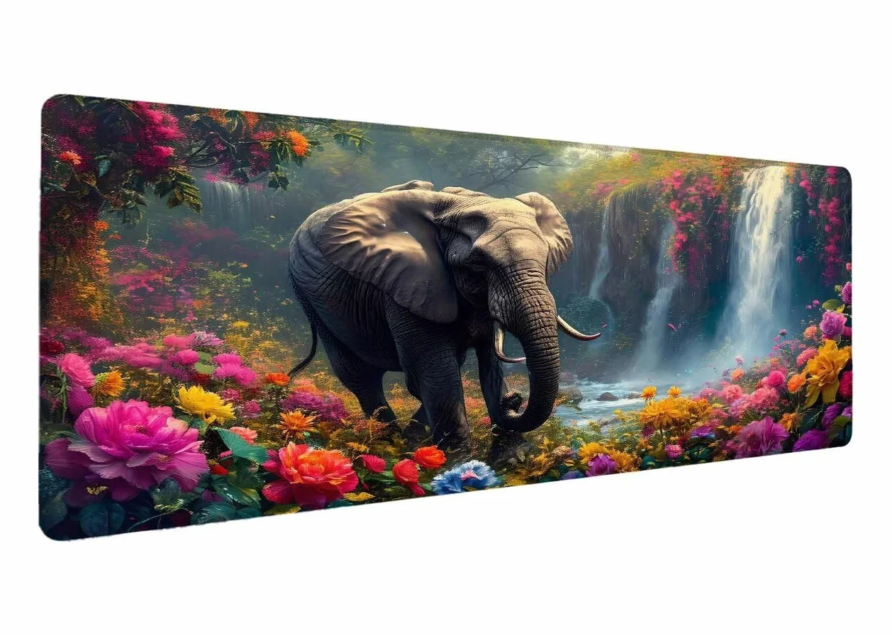 Podkładka pod mysz do gier słoń, podkładka pod mysz XXL 1200 x 600 x 3 mm, rozszerzona antypoślizgowa mata biurkowa, wodoodporna powierzchnia, szyte krawędzie, zmywalna podkładka pod mysz jesienna do