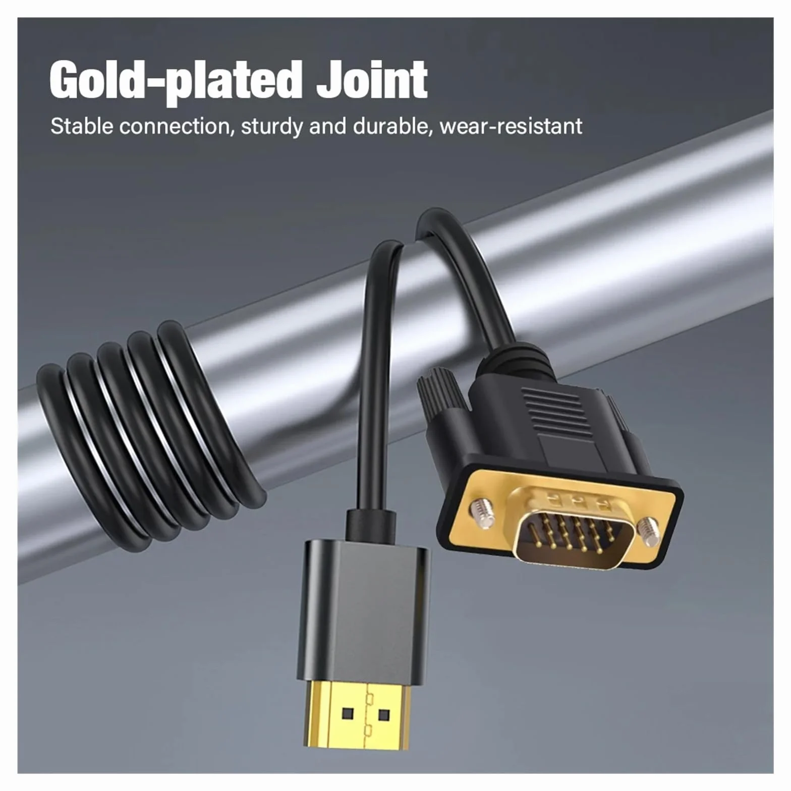 Kabel adaptera HDMI do VGA 1080P do komputera, laptopa, PS4, PS5, Xbox, Switch, TV box, monitora, projektora, konwertera, długi kabel wideo, 3m, 5m, 10 m (2.0M)