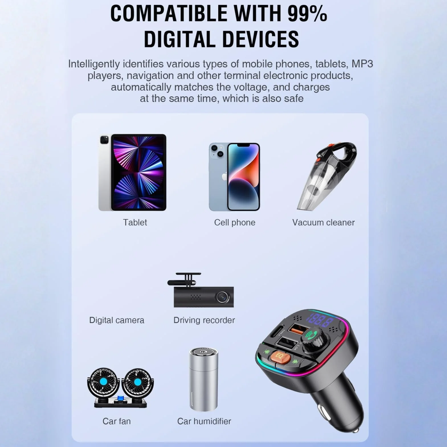 Ouitbe ładowarka samochodowa Bluetooth DC12-24V FM transmiter typ C 2 porty USB odtwarzacz MP3