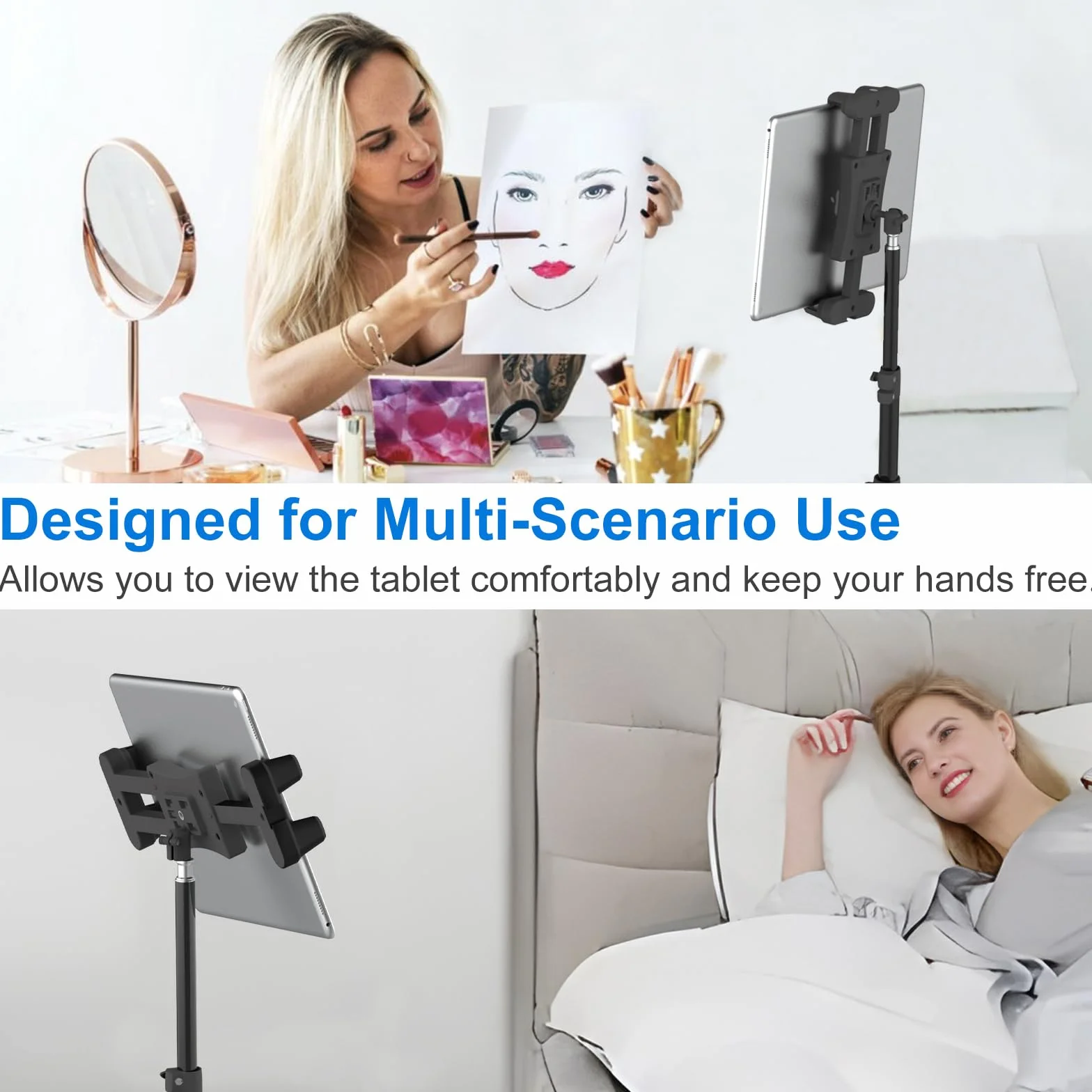 Statyw do iPada, Cenawin podłogowy statyw do tabletu z regulacją wysokości do 165 cm, obrotowy o 360°, statyw do tabletu dla iPad Pro, Air, Mini tabletów i telefonów o 4,7–13,5